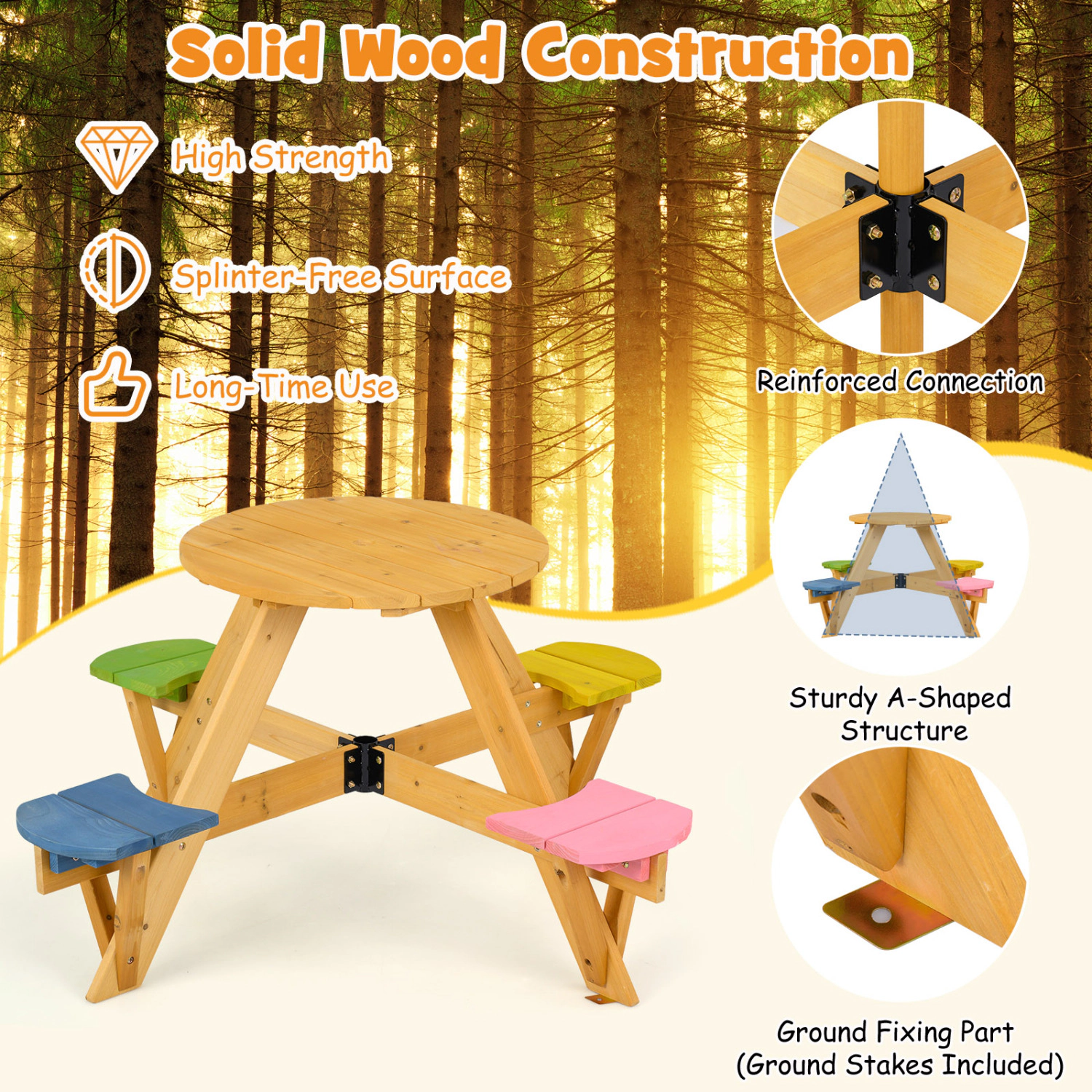Hivvago Kids Picnic Table With Stools And Foldable Adjustable Umbrella For Backyard And Patio