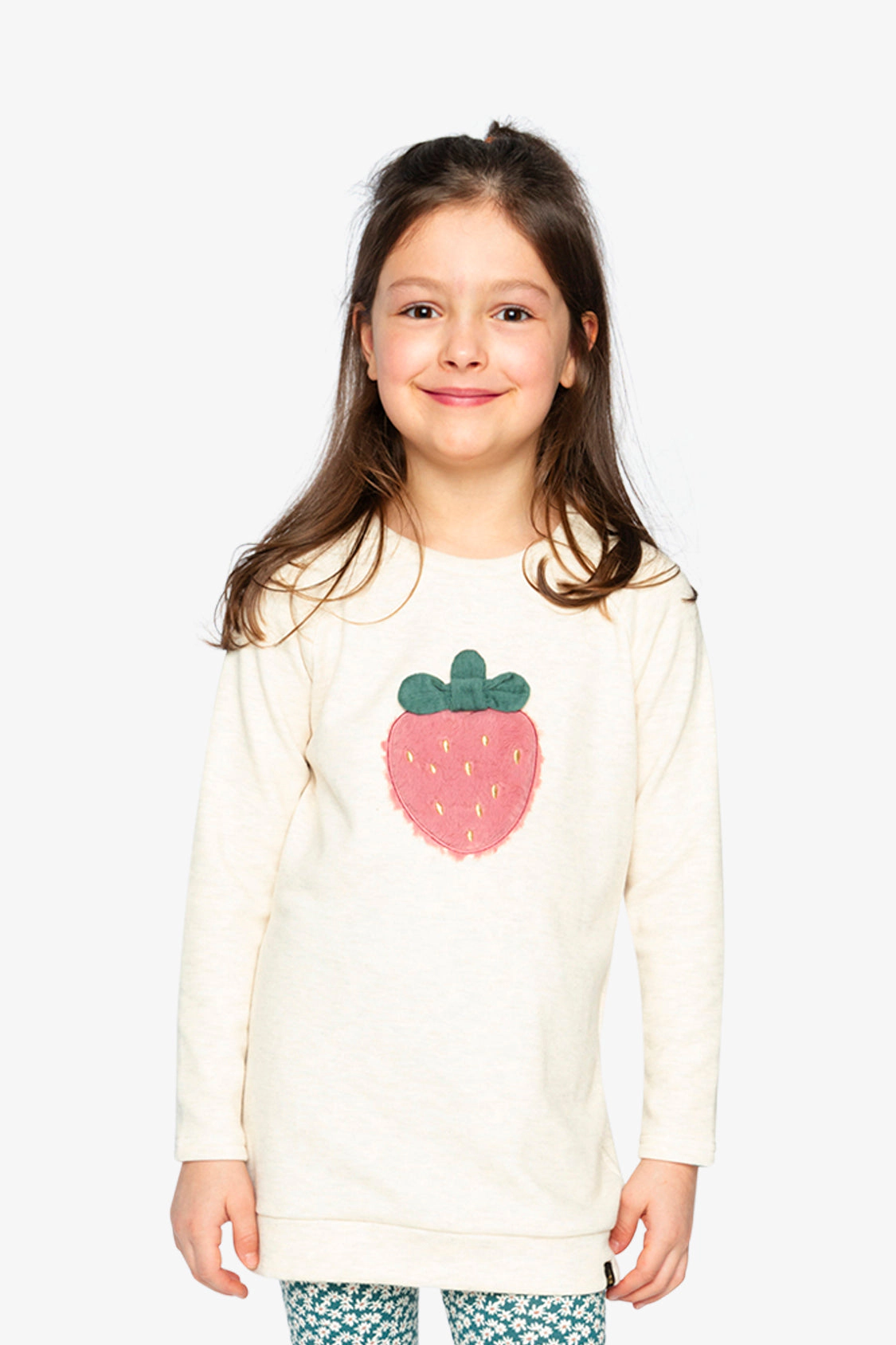 Deux par Girls Strawberry Appliqué Brushed Jersey Long Sleeve Tunic