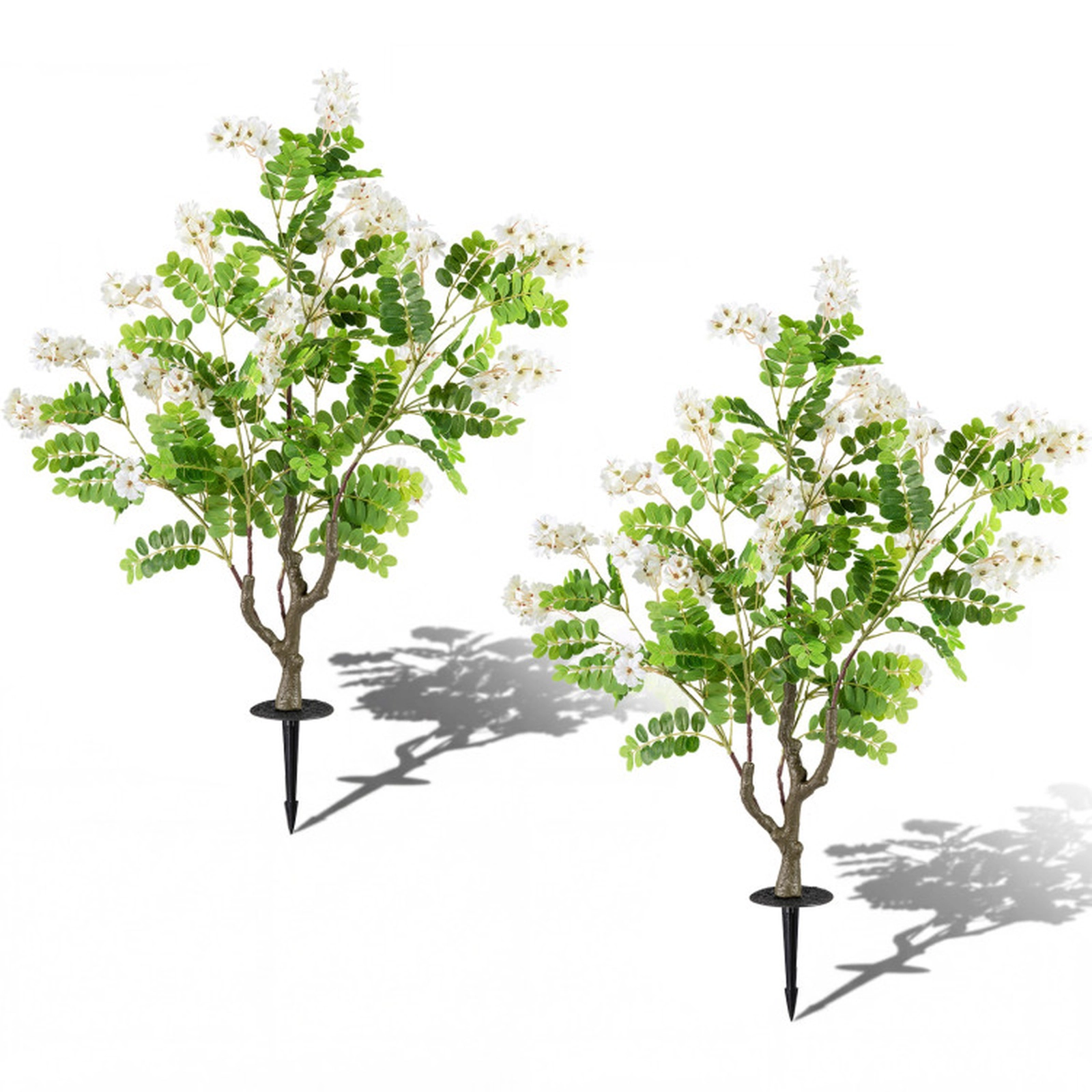 SUGIFT Set of 2 39-in Artificial White Locust Flower Trees with Silk Blooms and Aluminum Ground Spikes