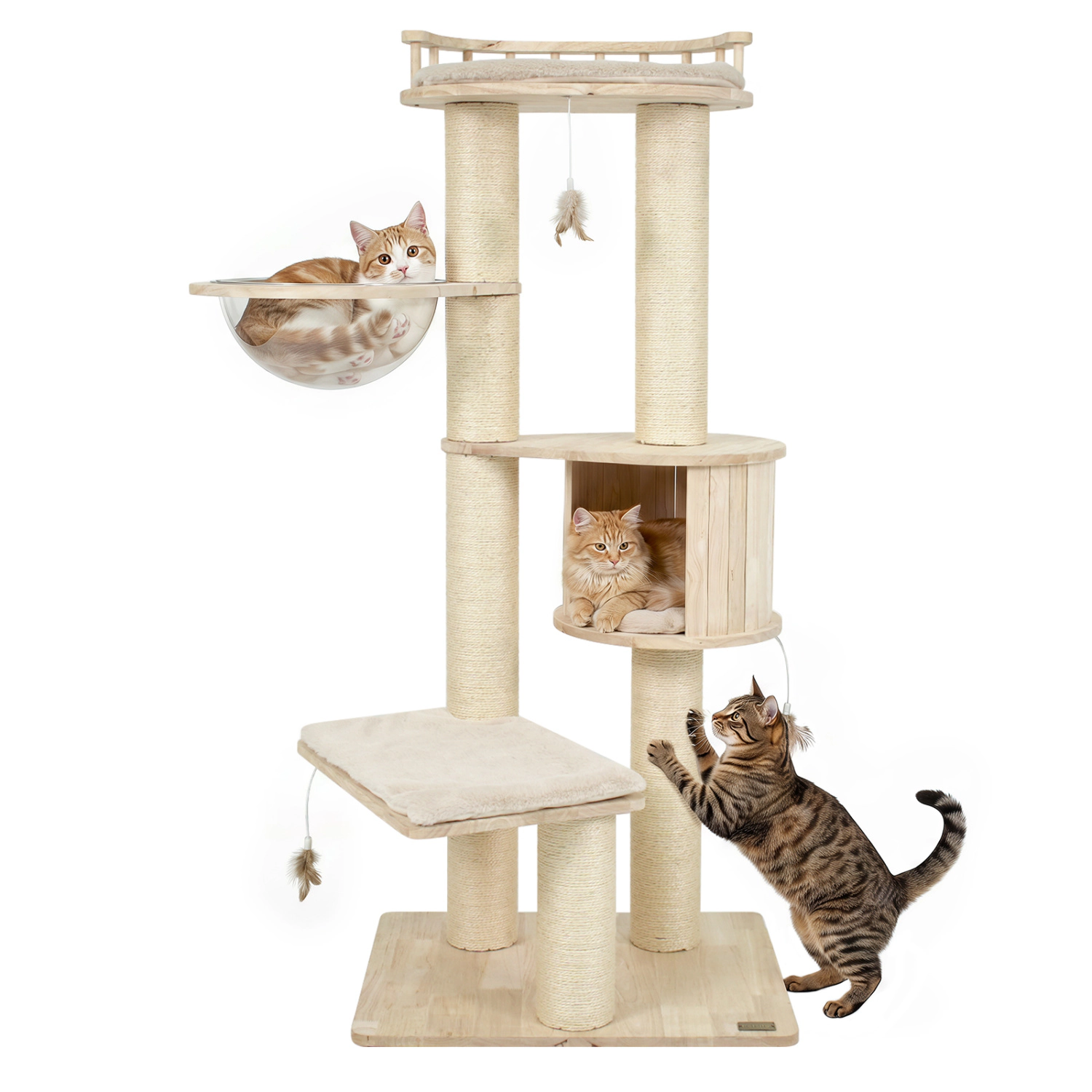 LJG Cat Tree for Indoor Kittens with Top Perch Condo Space and 3 Hanging Feather Toys