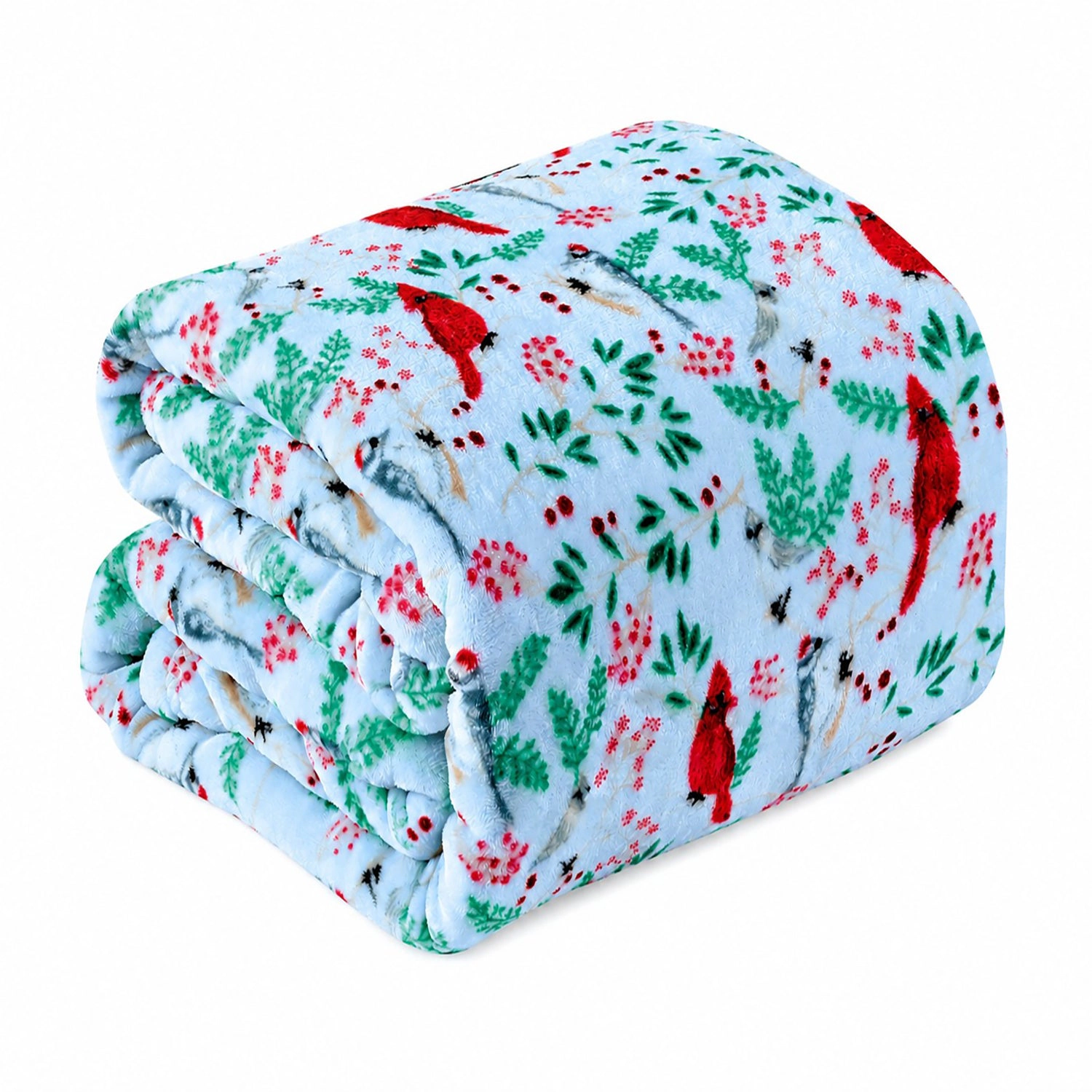 Plazatex 100% Polyester Red Cardinal Birds Nature Inspired Plush Throw Blanket 50" x 60" Blue