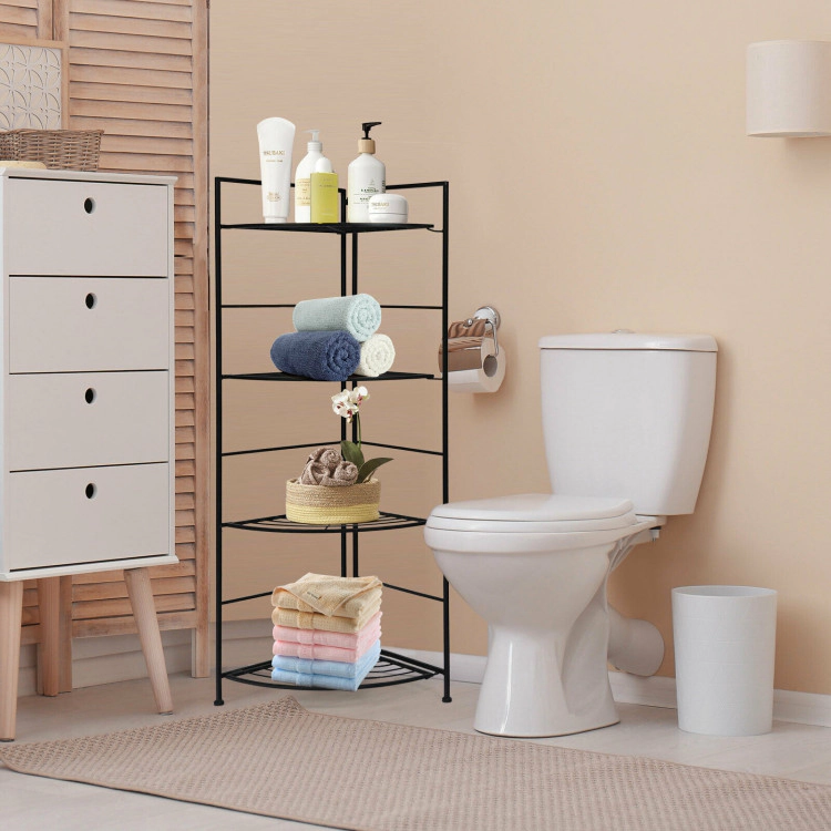 Hivvago 4 Tier Folding Metal Shelf Plant Stand Storage Open Shelf Corner Display Rack