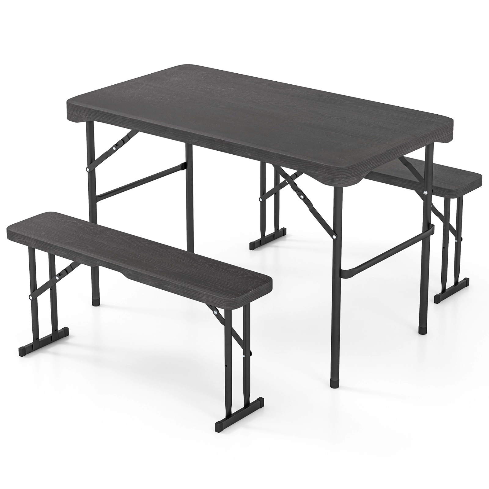 SUGIFT Outdoor Folding HDPE Table and Bench Dining Set 265-lb Table 400-lb Benches Black