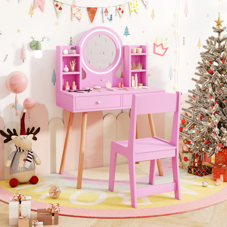 Hivvago Kids Vanity Set With Lighted Mirror And Storage Drawers