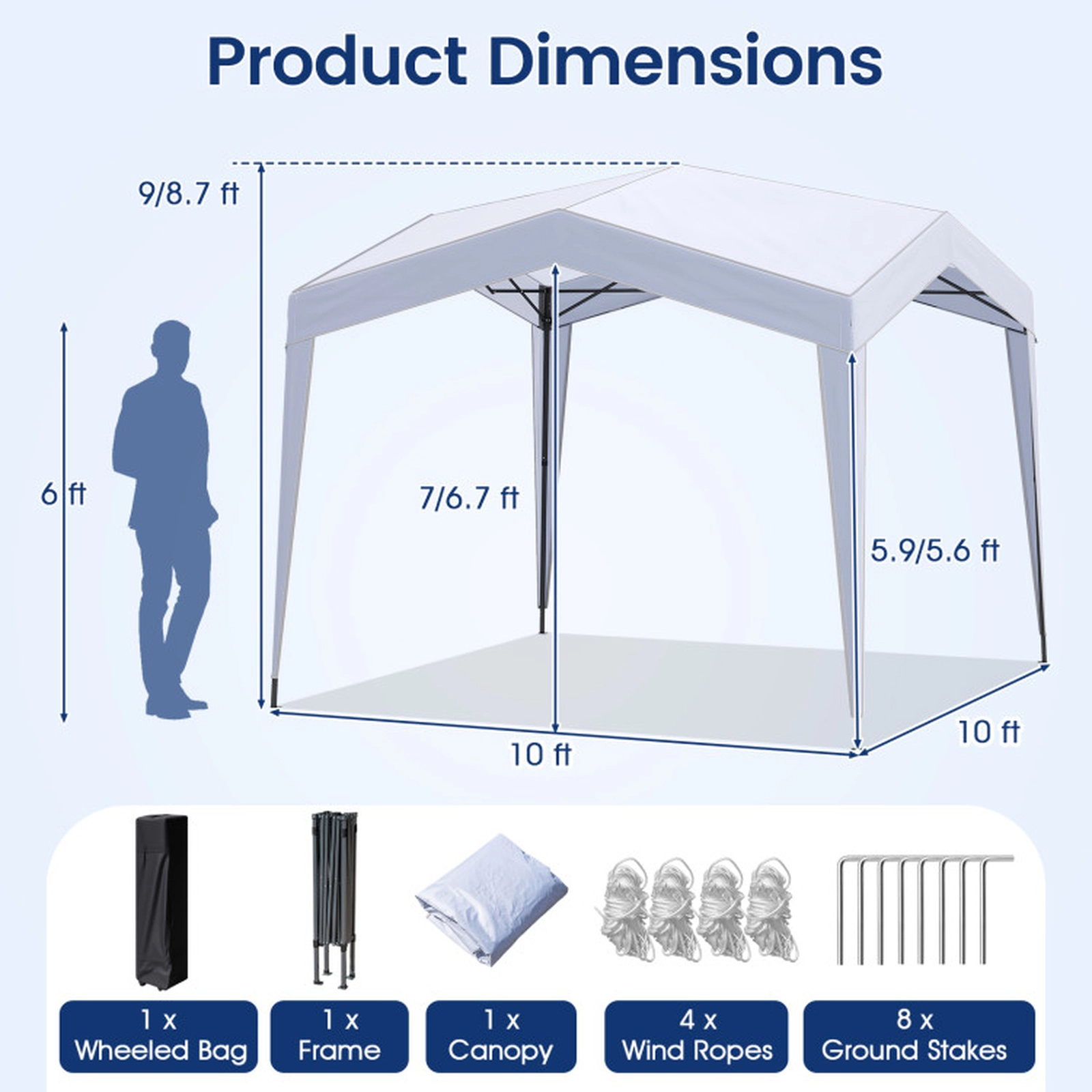 SUGIFT White 10-ft by 10-ft UPF50+ Silver-Coated Polyester Pop Up Canopy Tent with Wheeled Bag and 8 Stakes