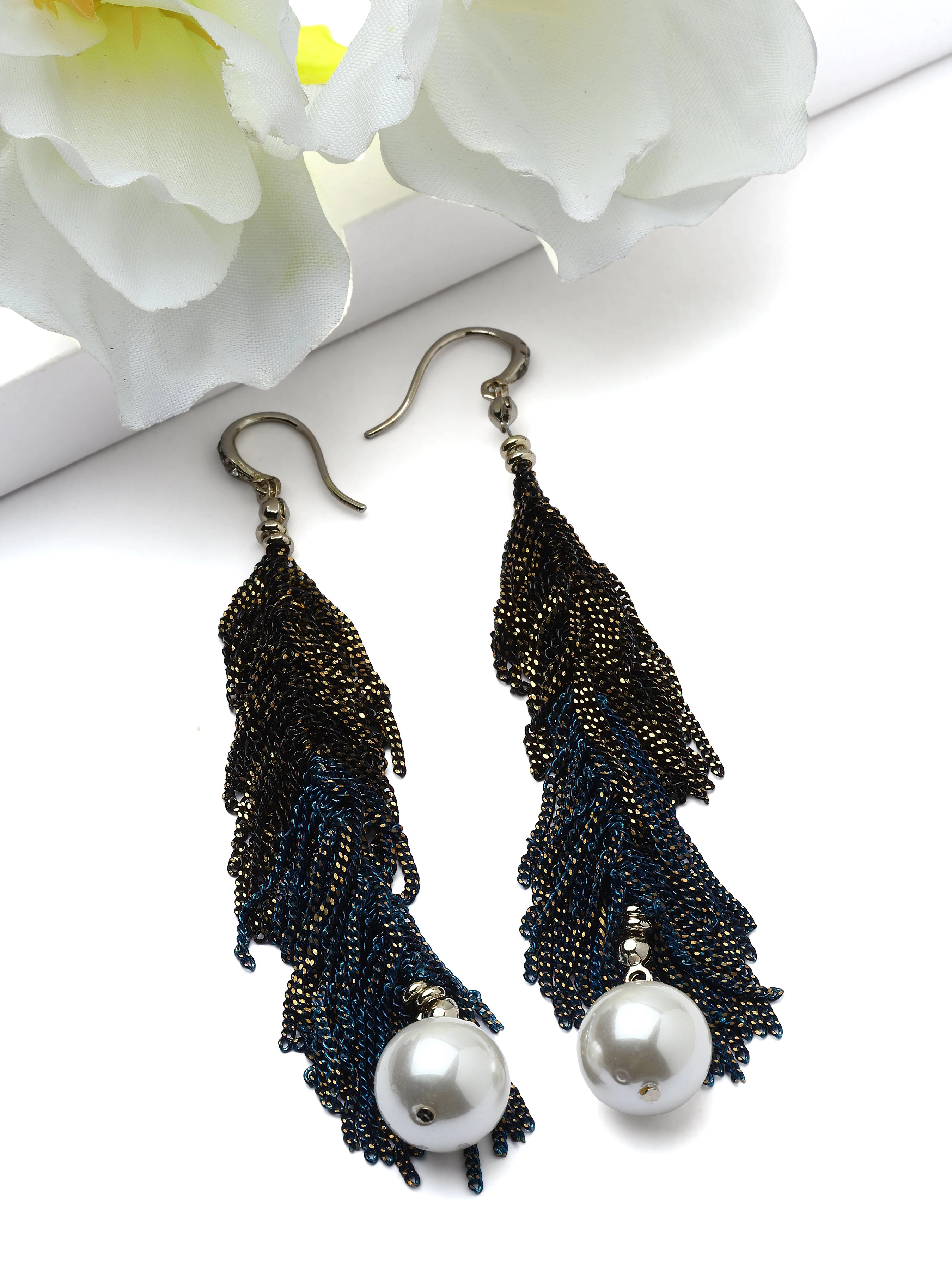 AGP PARIS Womens Ombre Chain Tassel Pearl Drop Earrings