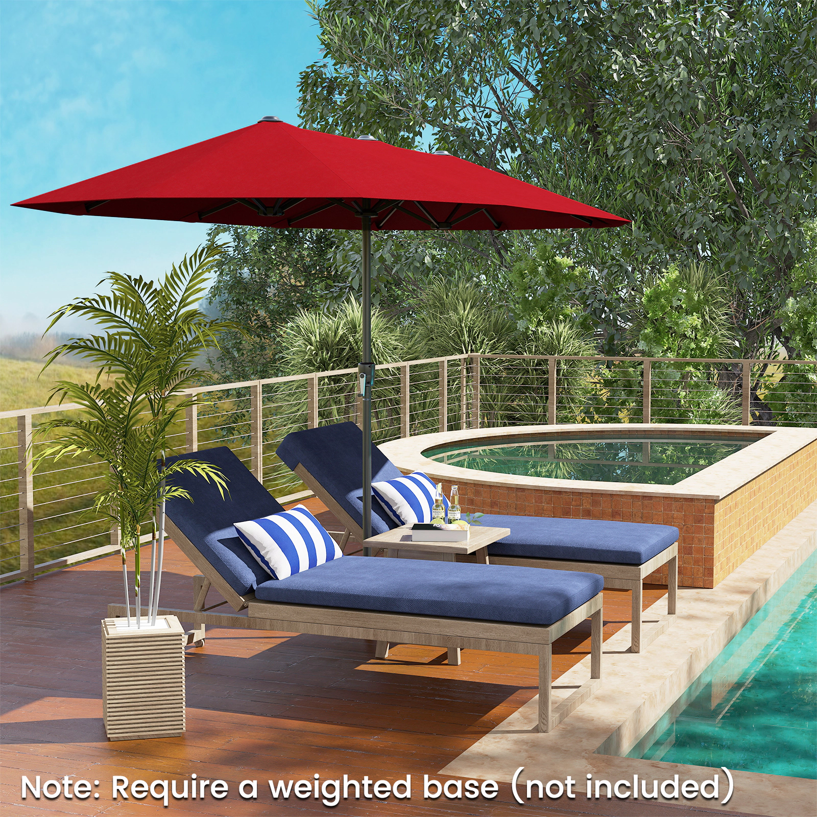 SUGIFT 13-ft Red Rectangular Double-Sided Market Patio Umbrella with Hand Crank and 12 Ribs for Yard