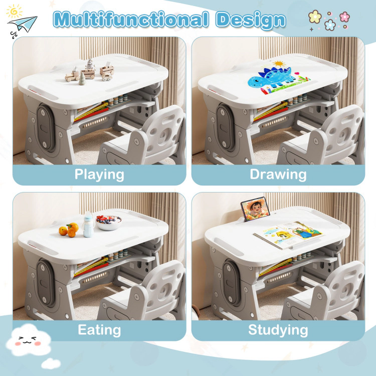 Hivvago Height Adjustable Kids Table And Chair Set With Tiltable Whiteboard And Concave Shelf