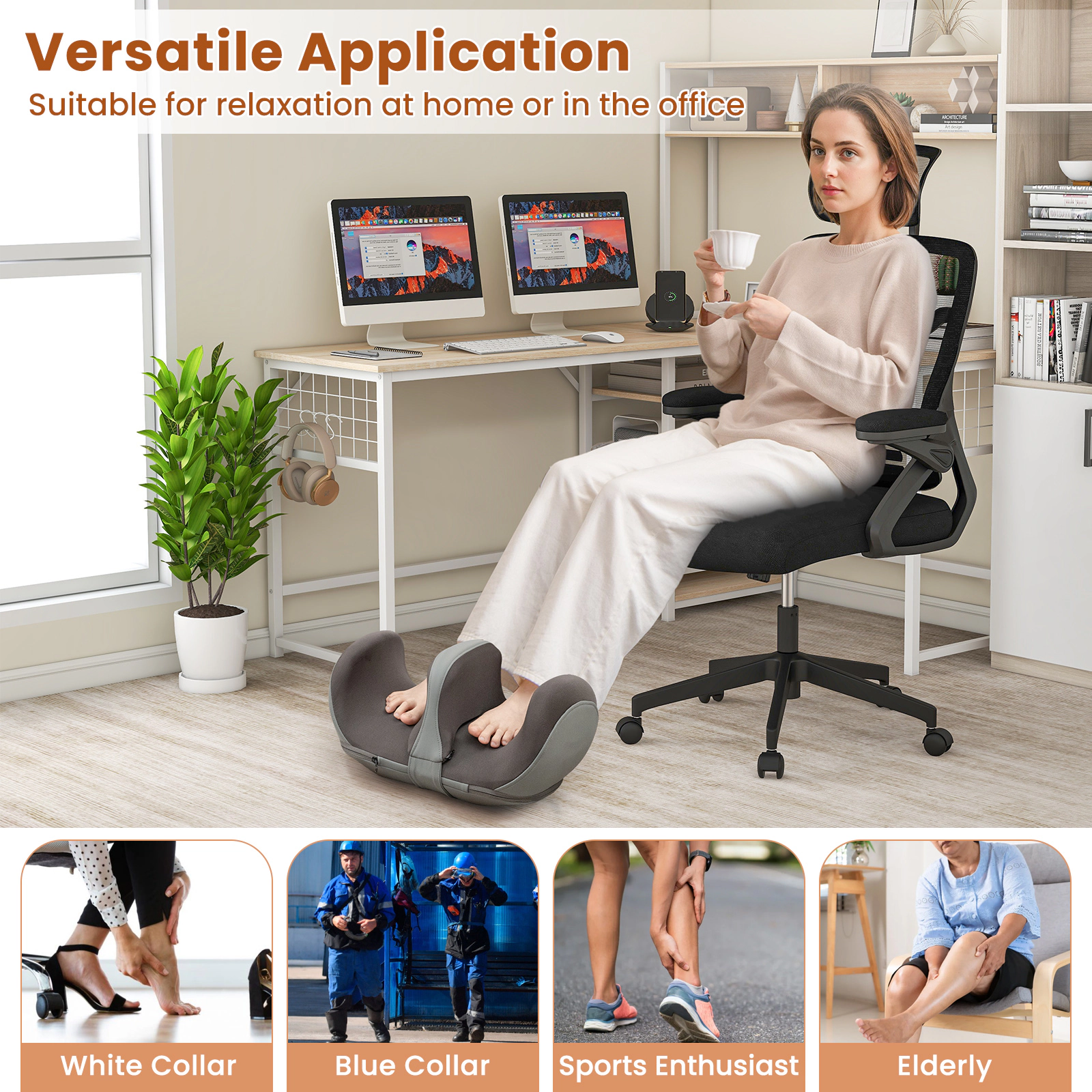 SUGIFT Shiatsu Foot and Calf Massager with Heat Kneading Nodes Vibration and Removable Partition Sponge