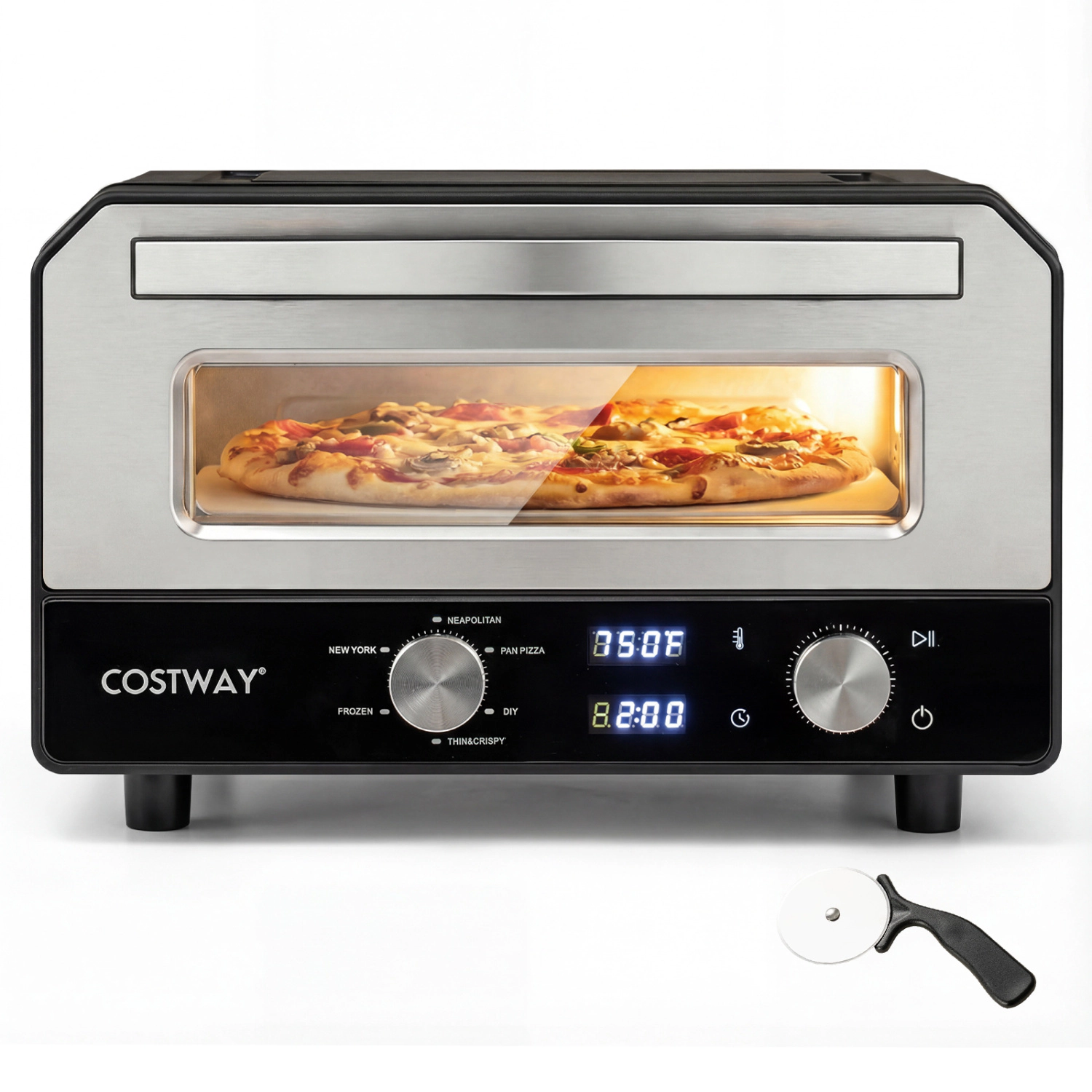 LJG Indoor Electric Pizza Oven Countertop Pizza Oven for 12 Inch Pizzas