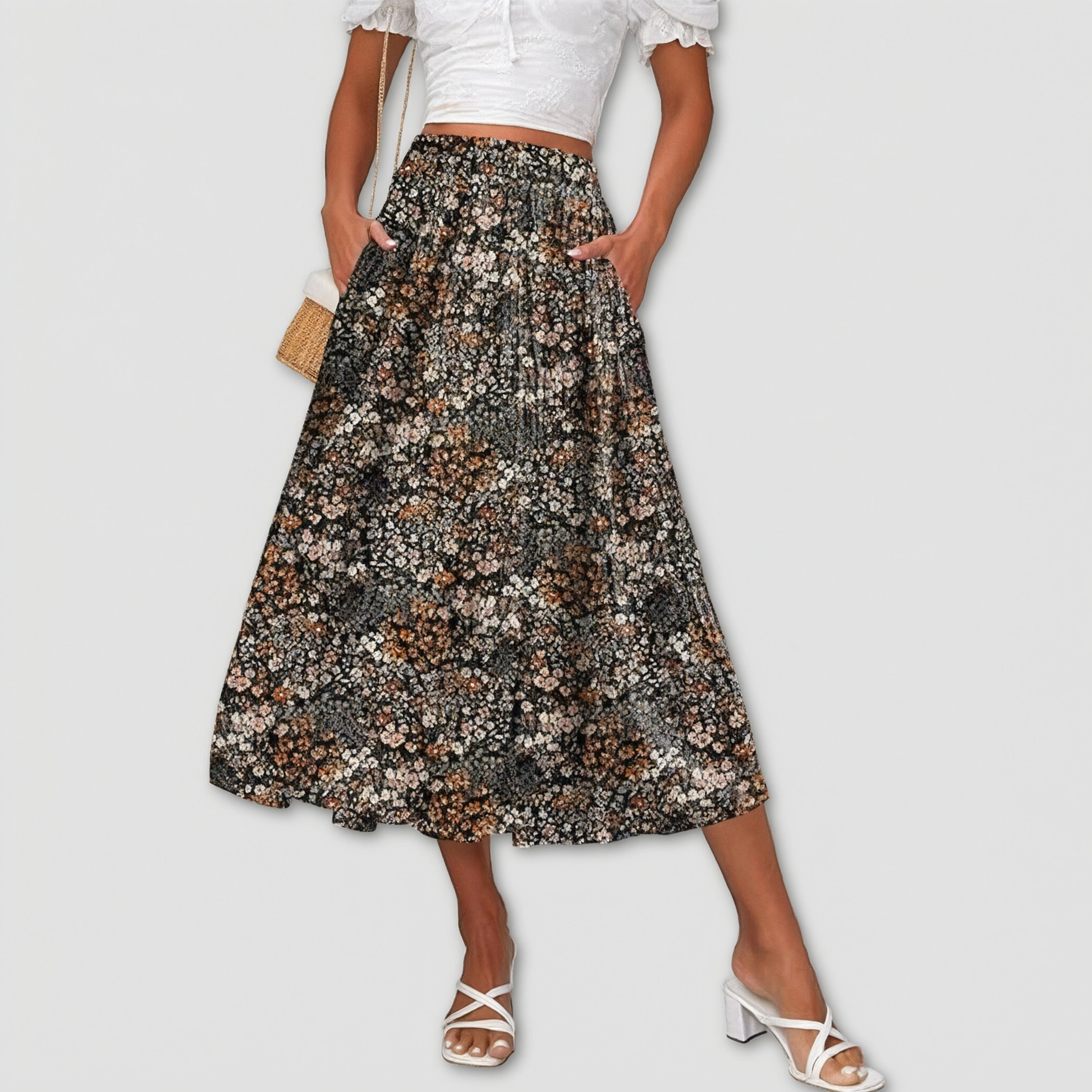 Zeagoo Women's Floral Print High Waist Pleated Midi Skirt - JCPenney