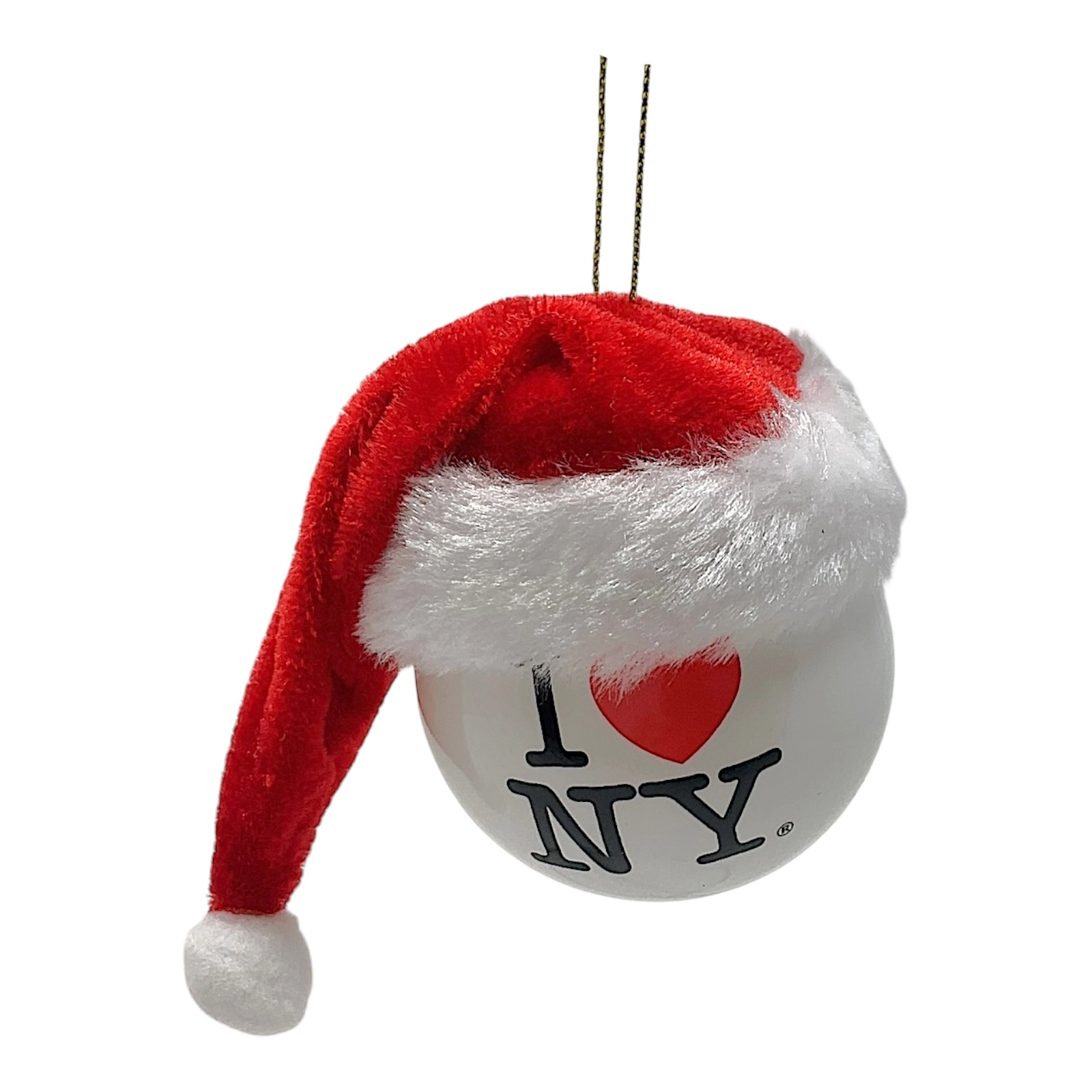 Kurt Adler I Love NY Ball with Fabric Santa Hat Plastic Christmas Tree Ornament 2.4 inch