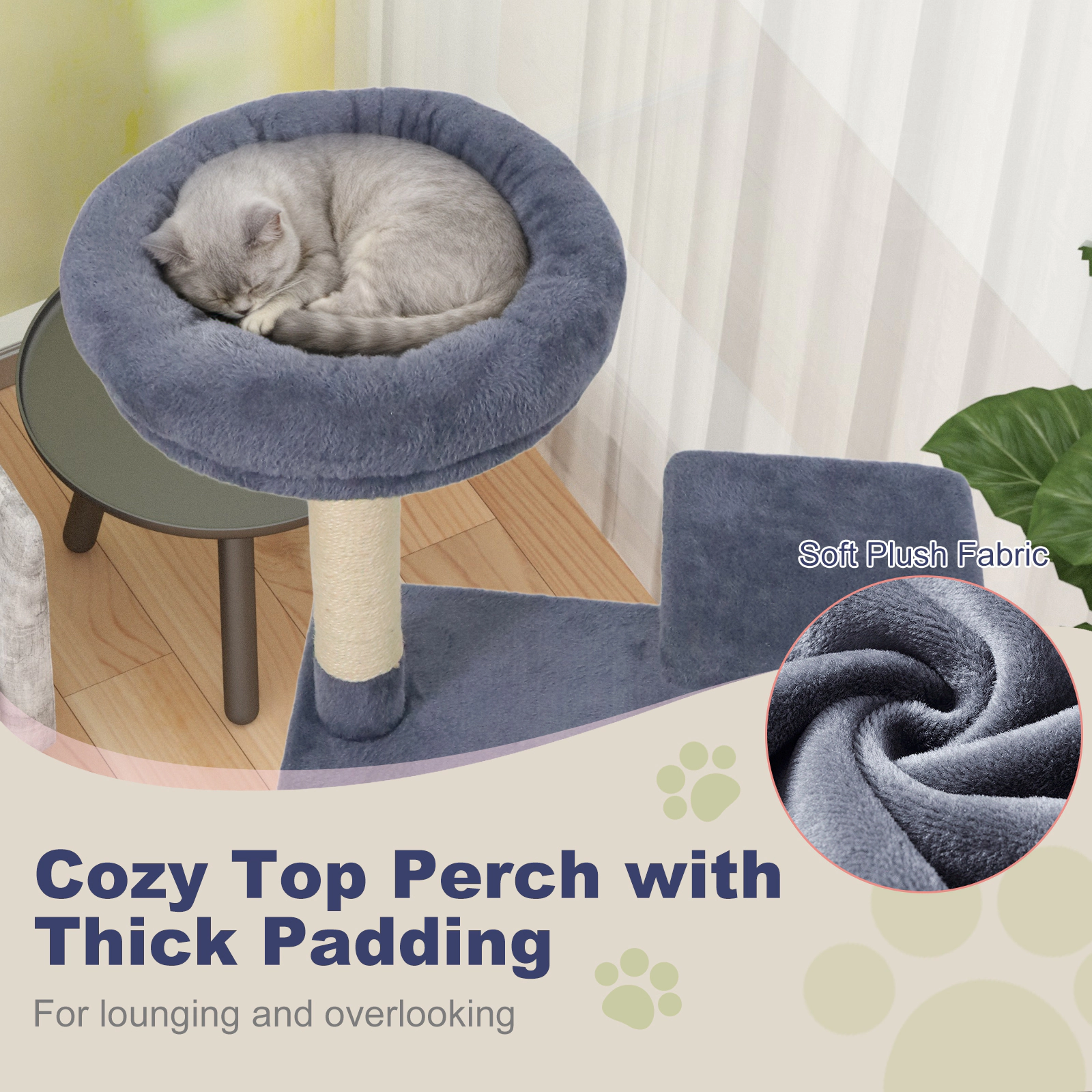 SUGIFT Gray 48 in Multi-Level Kitten Tower with Large Condo and Jute Scratching Posts