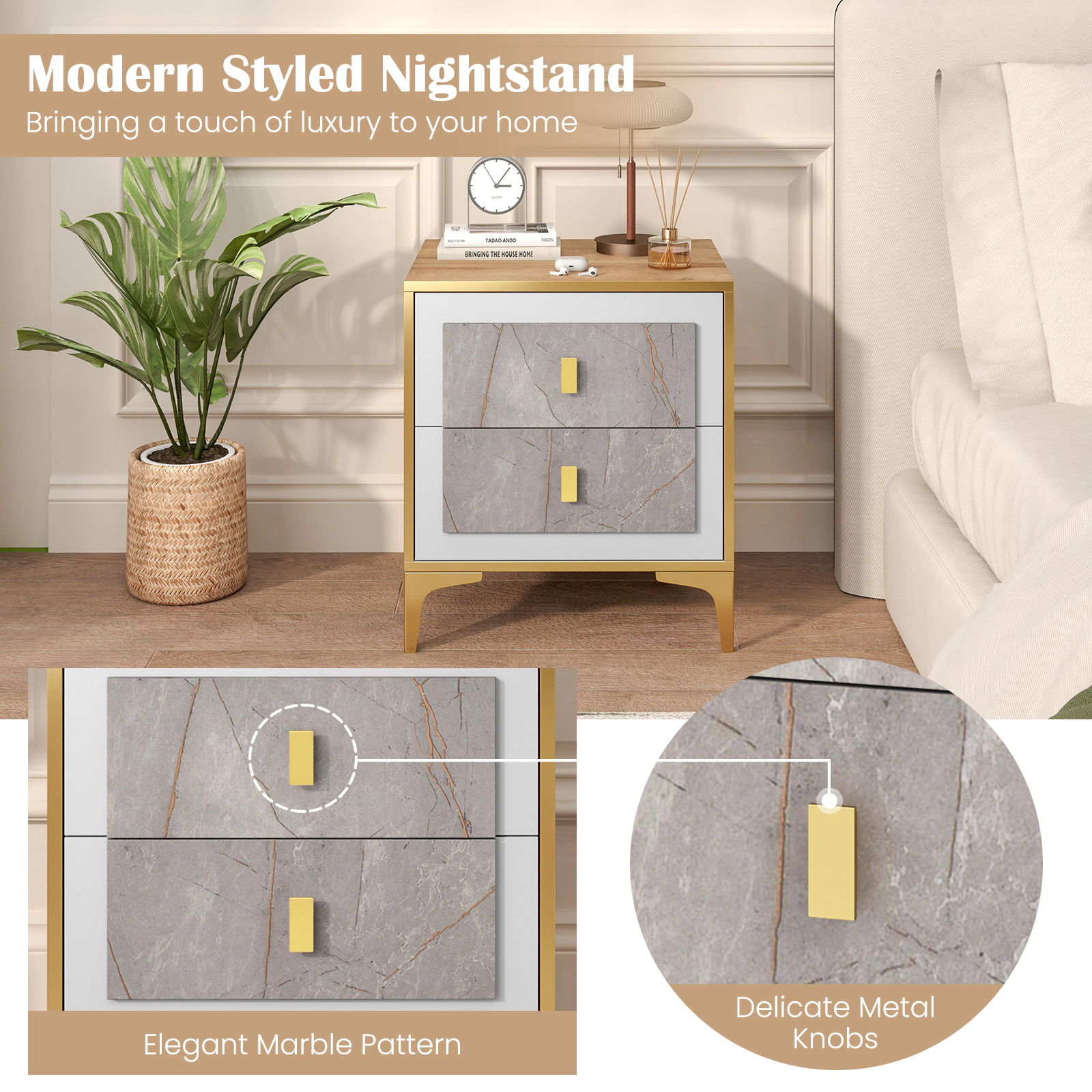 Hivvago Storage Nightstand with Two Sliding Drawers