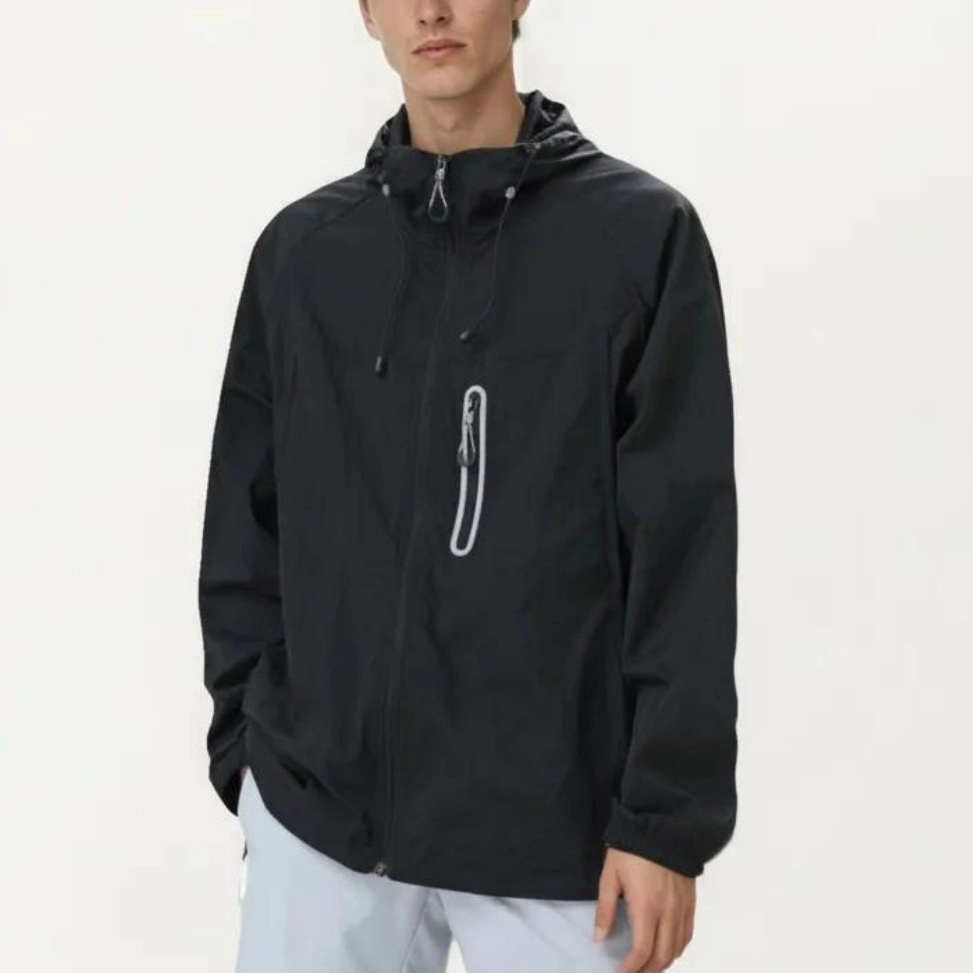 Anna-Kaci Men's Lightweight Windbreaker Jacket with Hood Full Zip Closure Drawstring Detail and Zipper Chest Pocket