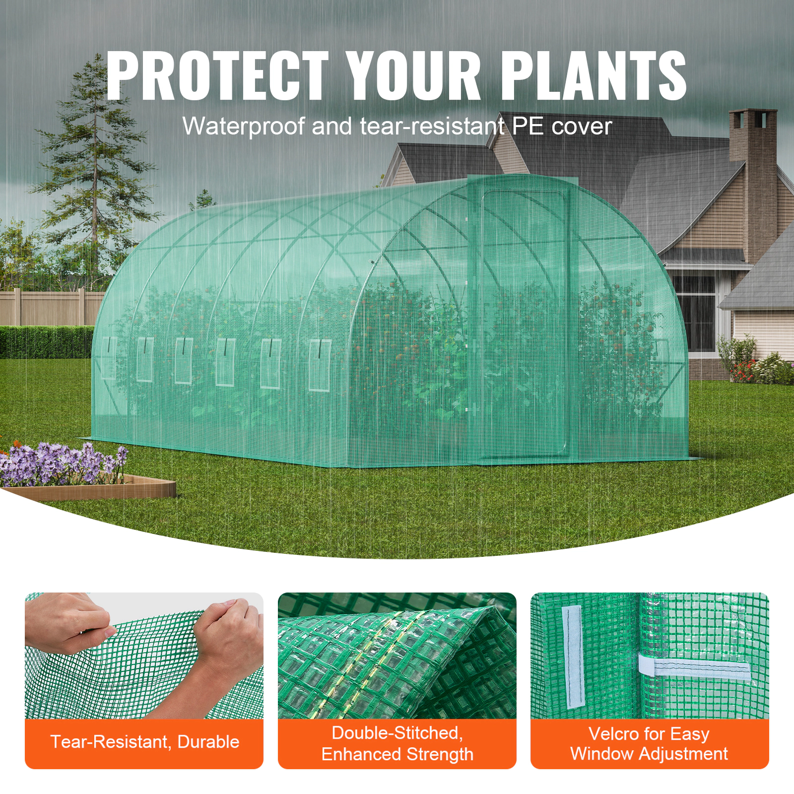 HONGGE Walk-In Tunnel Greenhouse 19.4 x 9.7 x 7.4 ft, Galvanized Steel Frame, Green PE Cover