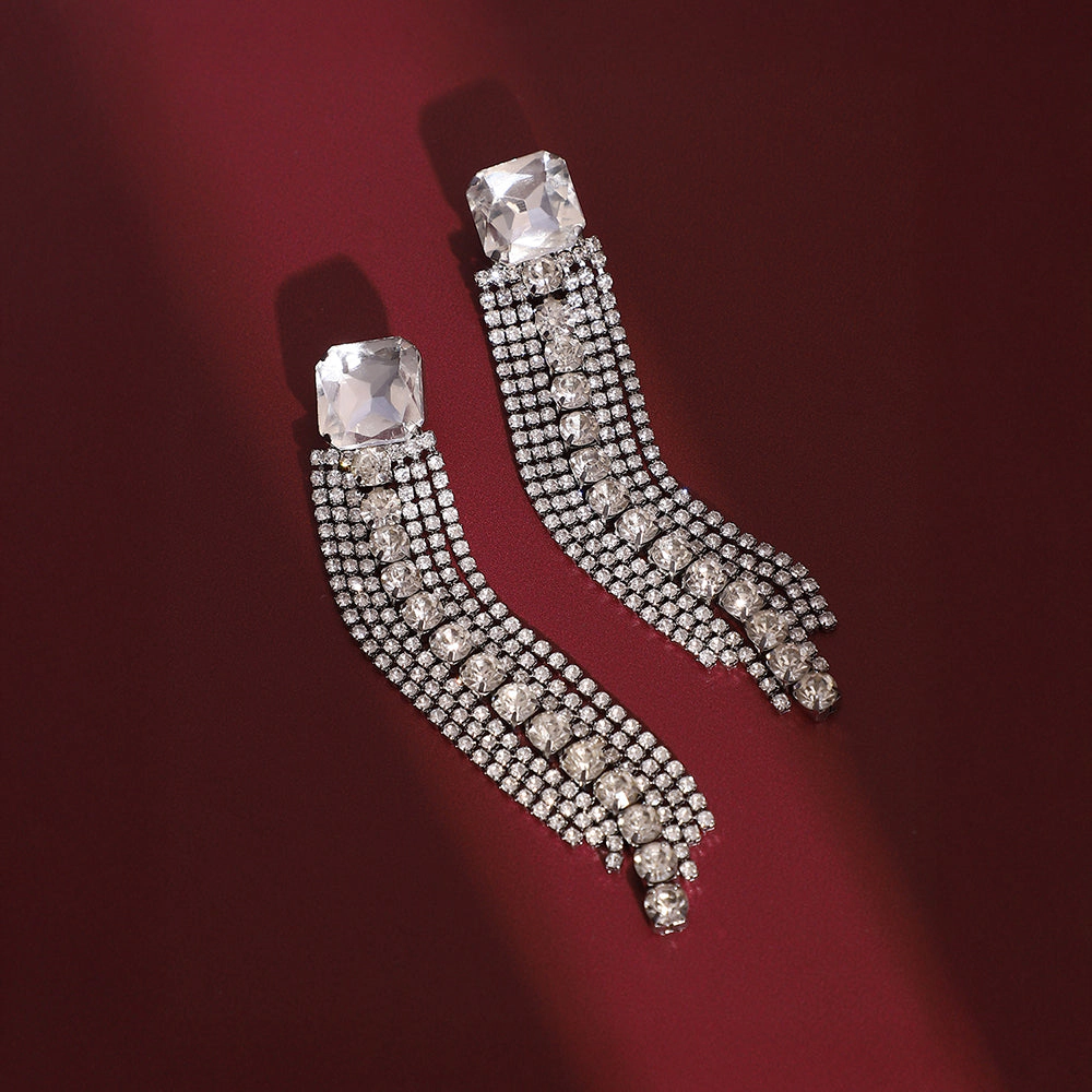 SOHI Women's The Bijou-Quad Drop Earrings - Crystal Silver