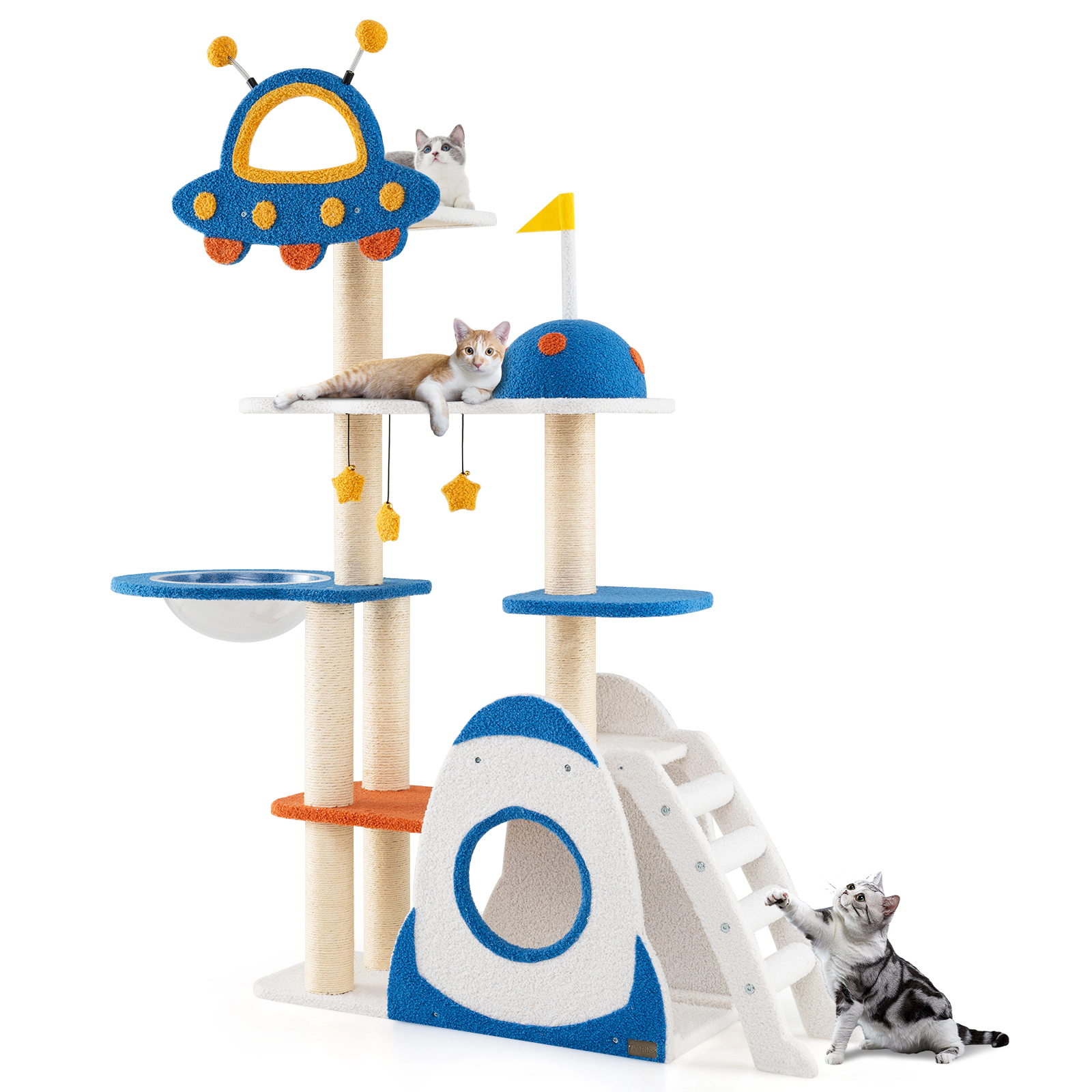 SUGIFT Space Theme Multi-Level Cat Tree Tower with Sisal Scratching Posts and Cloud Platform 64.5-in Tall Multicolor