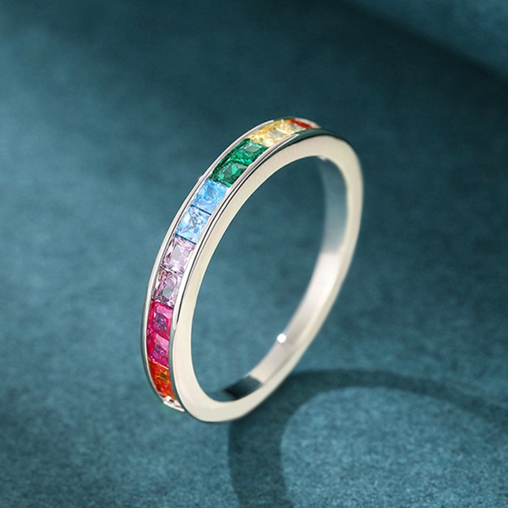 18K Silver Plated Eternity Bands with Colorful Cubic Zirconia