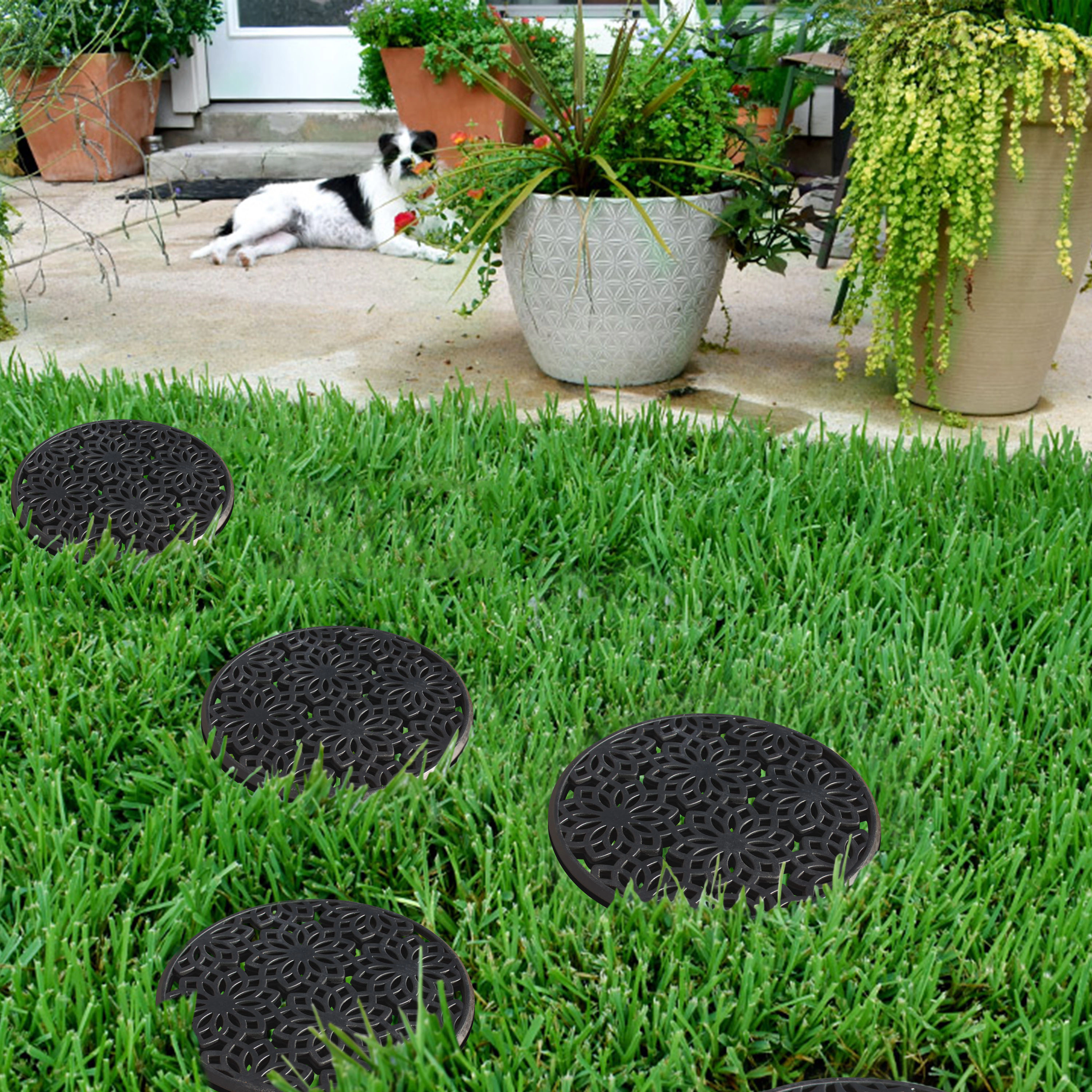 A1 Home Collections Heavy Duty Rubber Outdoor Garden Stepping Stone Mat Set of 3, Paisley Black, 14 x 14 Inches