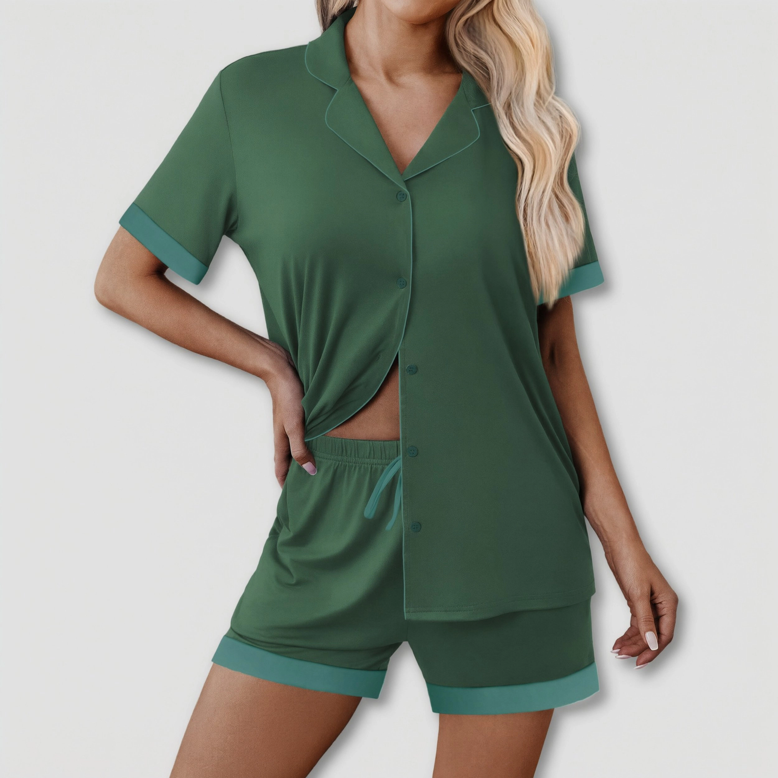 Ekouaer Womens Button Down Pajamas Set Color Block Short Sleeve Sleepwear Summer Soft 2 Piece