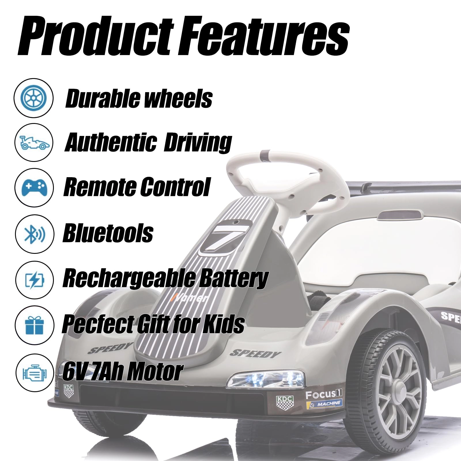 Electric Go Kart Ride On Car for Kids, 2 Motors with Remote Control, Safety Belt, Speed Adjustment, LED Lights & Music