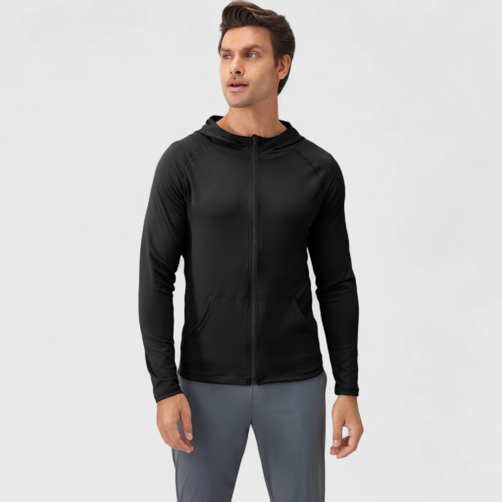 Anna-Kaci Men's Fitted Full-Zip Hooded Jacket with Front Pockets and Long Sleeves