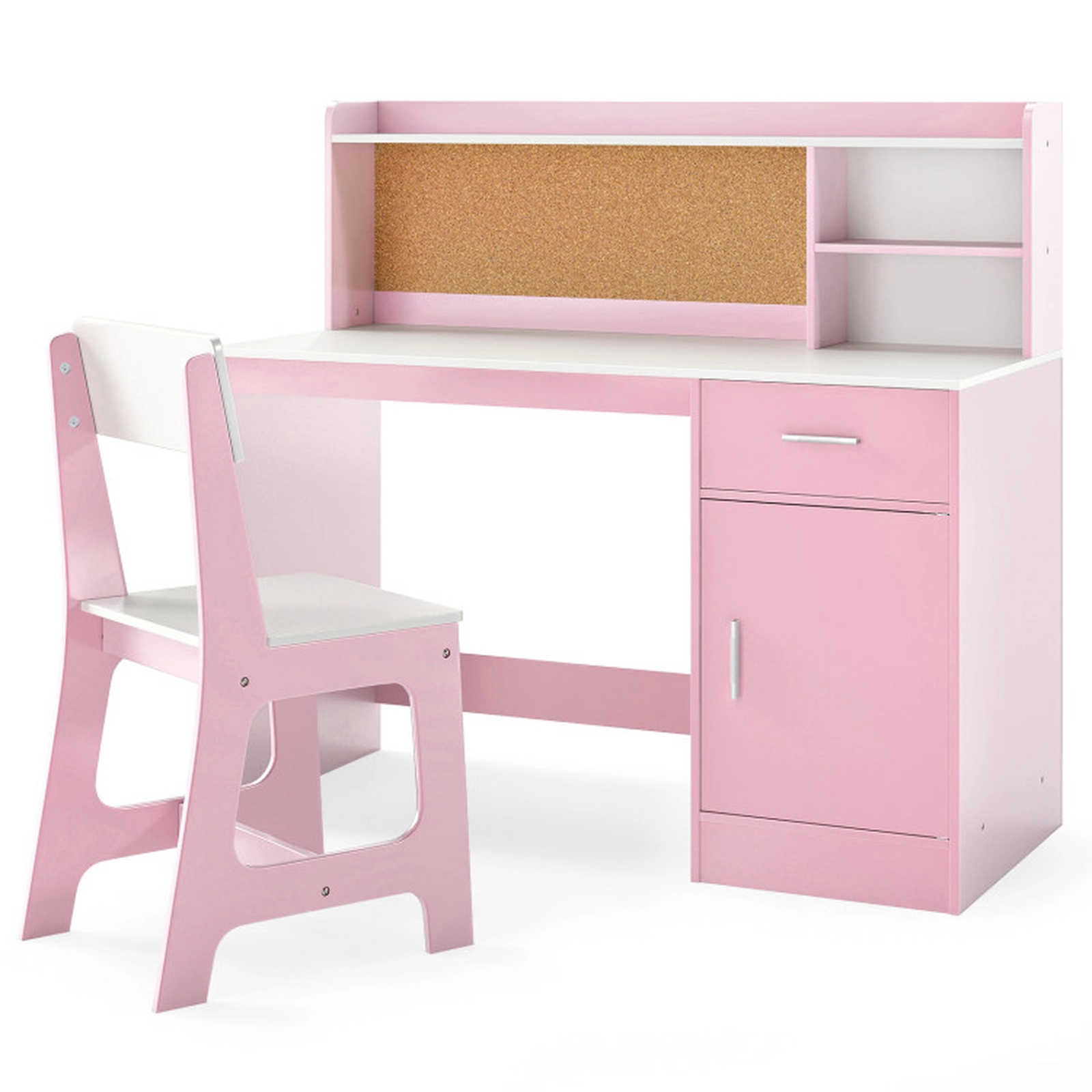 SUGIFT Kids Study Desk & Chair Set Cork Board & Storage 132-lb Tabletop Capacity 220-lb Chair Capacity Ages 3+ White +