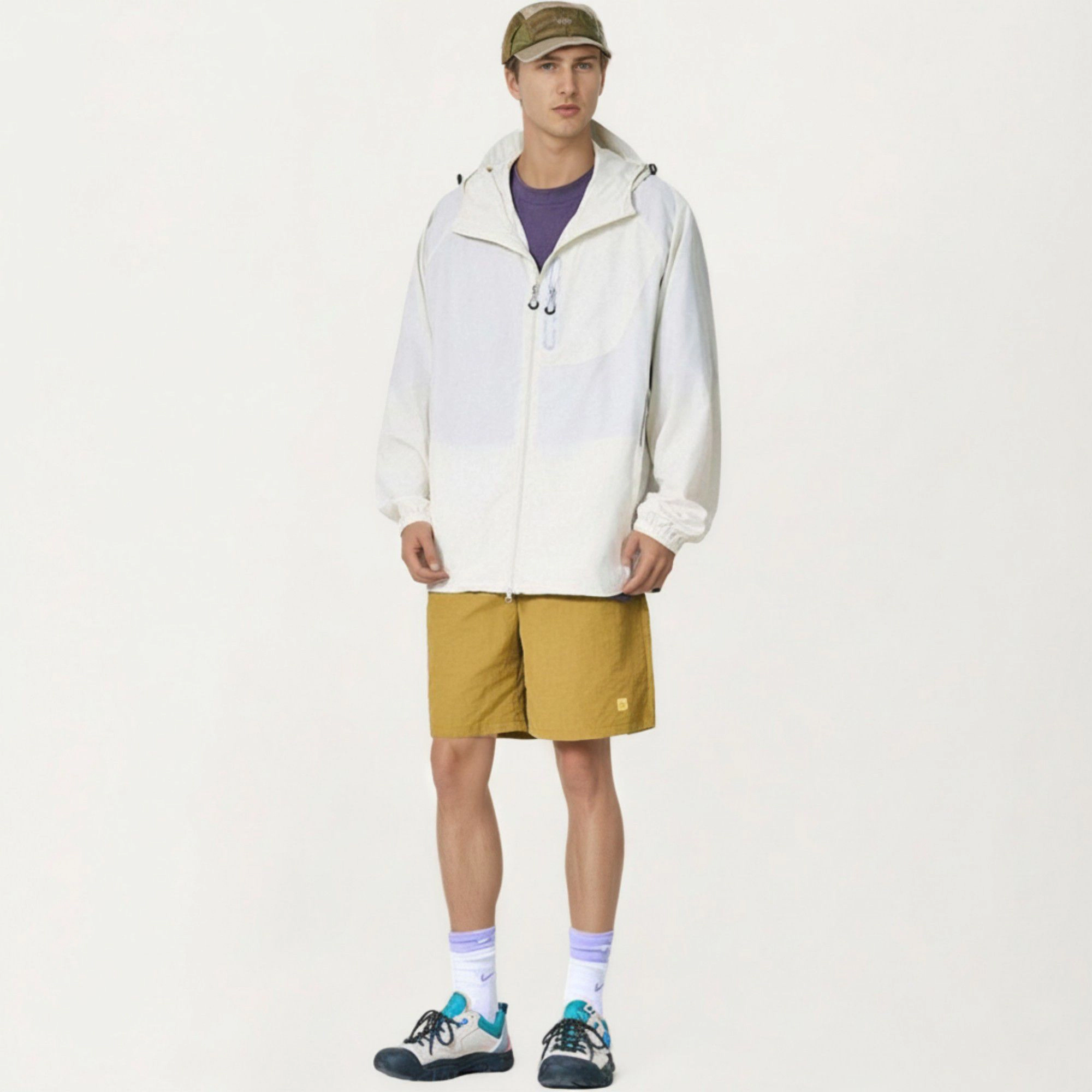 Anna-Kaci Men's Lightweight Windbreaker Jacket with Hood Full Zip Closure Panel Detail and Elastic Cuff