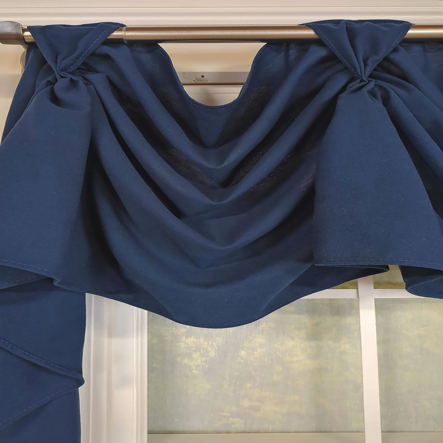RLF Home Classic Solid 3-S Victory 100% Cotton Tab Top Swag Window Curtain 54" x 25" Navy