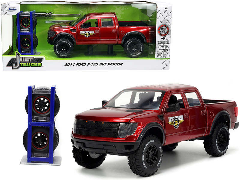 Jada 2011 Ford F-150 SVT Raptor Pickup Truck Candy Red Metallic "Mickey Thompson Tires & Wheels" with Extra