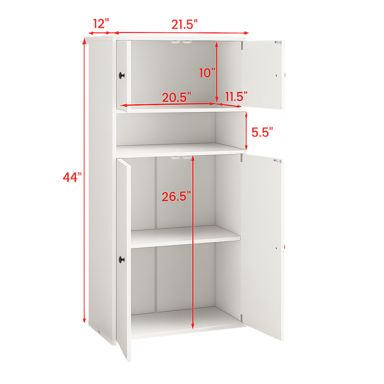 Hivvago 44” High Bookcase Cabinet with Adjustable Shelves and Enclosed Storage