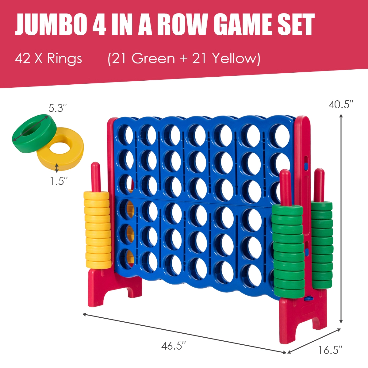 SUGIFT Red Jumbo 4-to-Score Giant Game Set with 42 Rings and Quick-Release Slider 47.5-in W 17-in D 41-in H