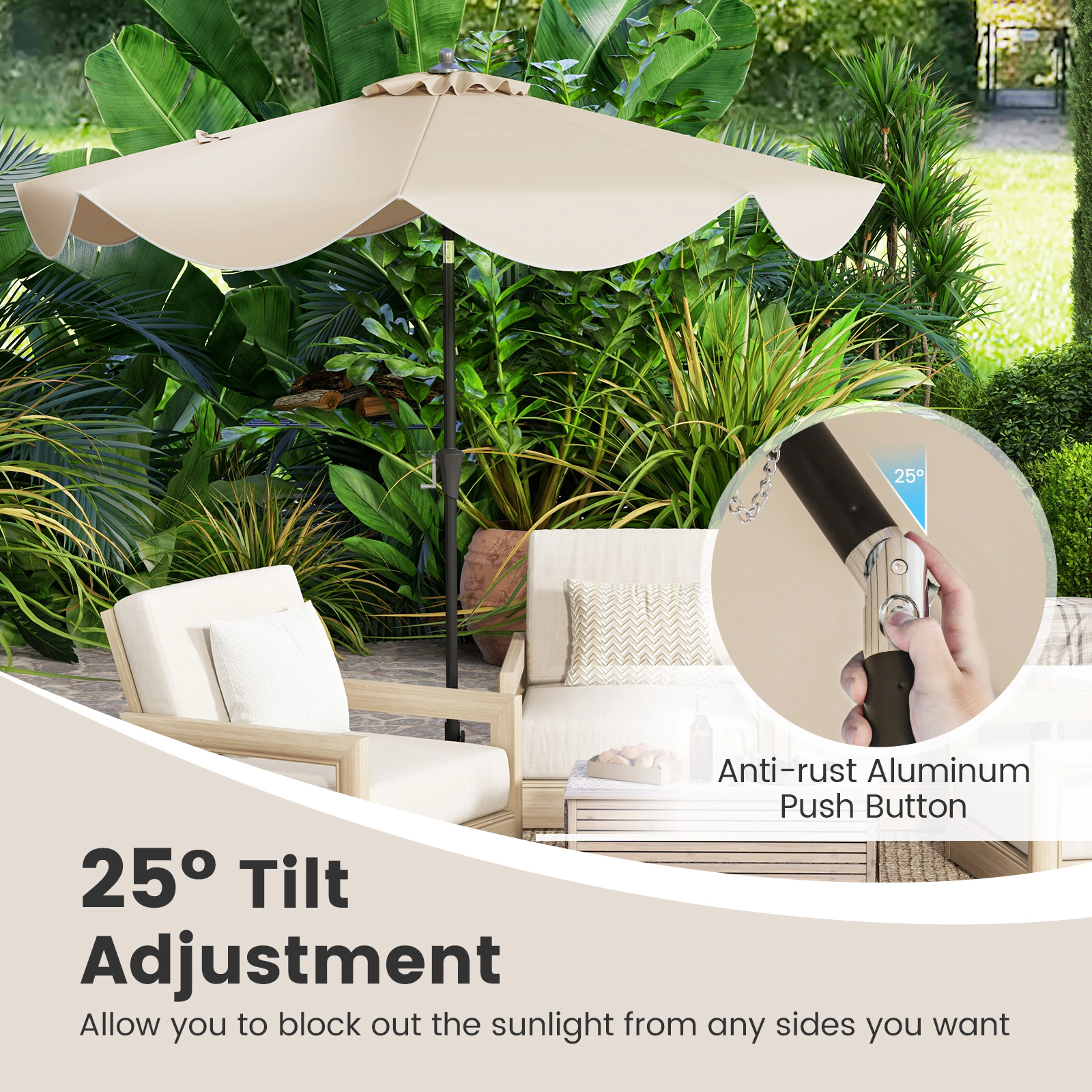 SUGIFT Crank Handle Patio Umbrella with Push Button Tilt 9-ft Canopy Beige