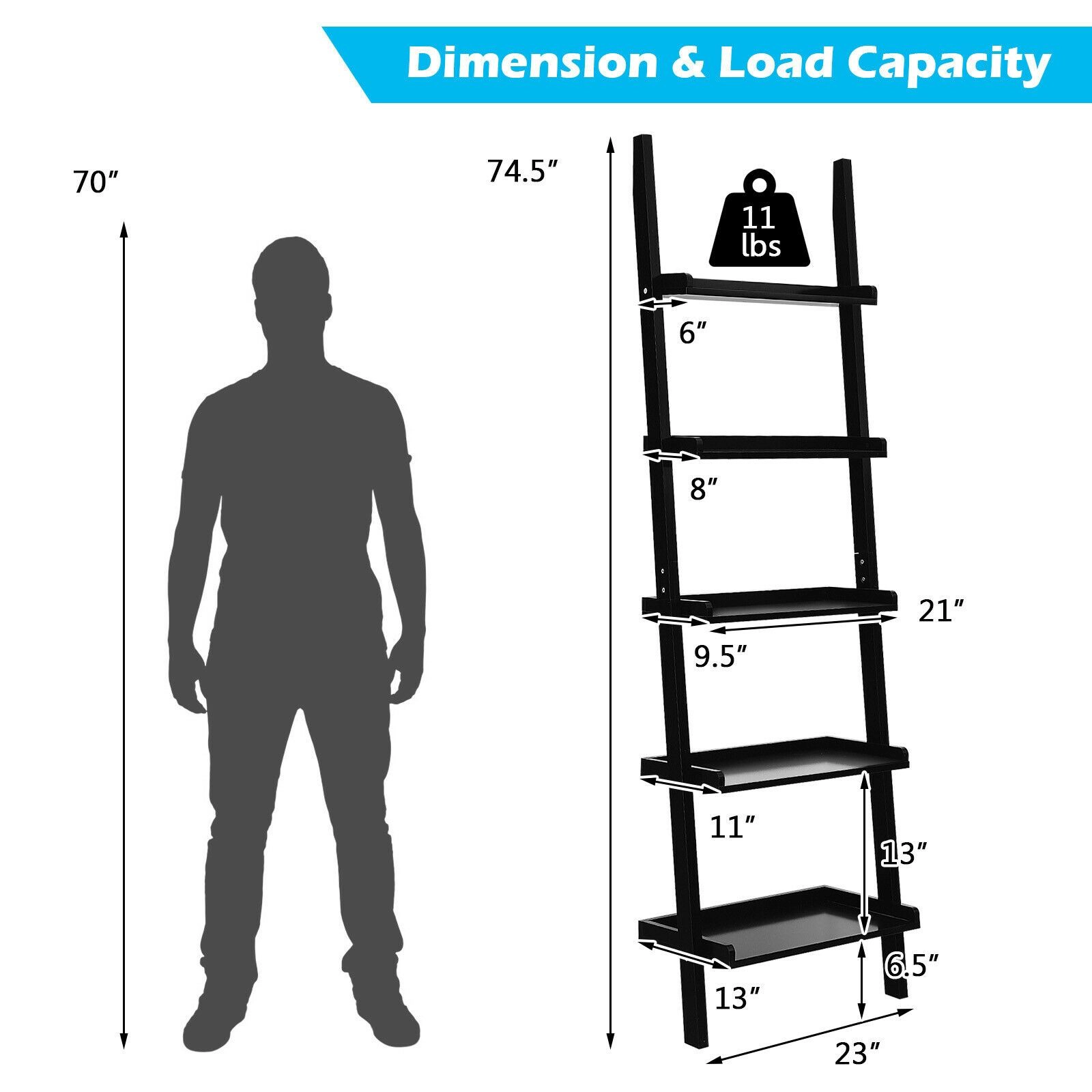 SlickBlue 5 Tier Leaning Ladder Shelf For Home Storage
