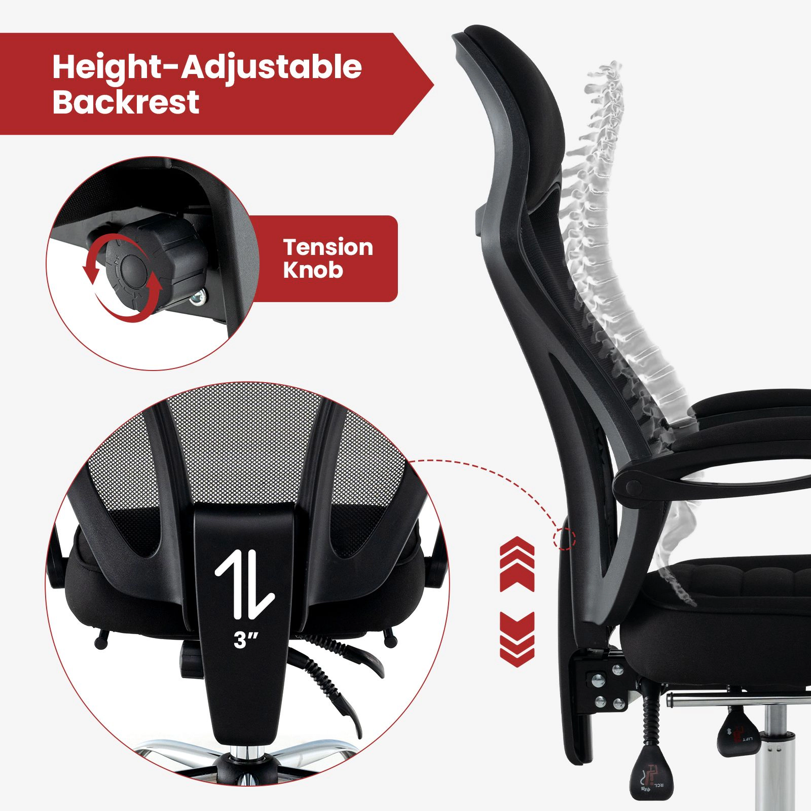 SlickBlue Ergonomic Office Chair Mesh Desk Chair with Footrest and Headrest Black
