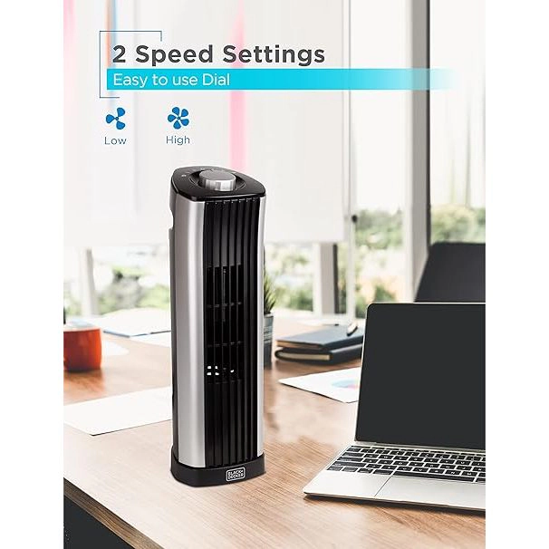 Black+Decker Mini Oscillating Tower Fan - 2 Speeds, 90° Oscillation, 5 ft Cord