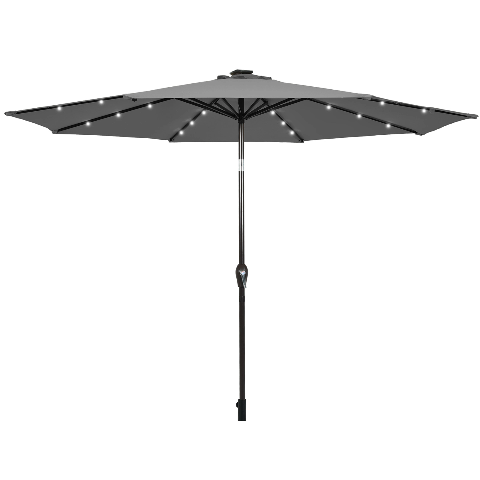 SUGIFT Solar LED Lighted Outdoor Patio Umbrella with Crank Lift 10-ft Canopy Gray