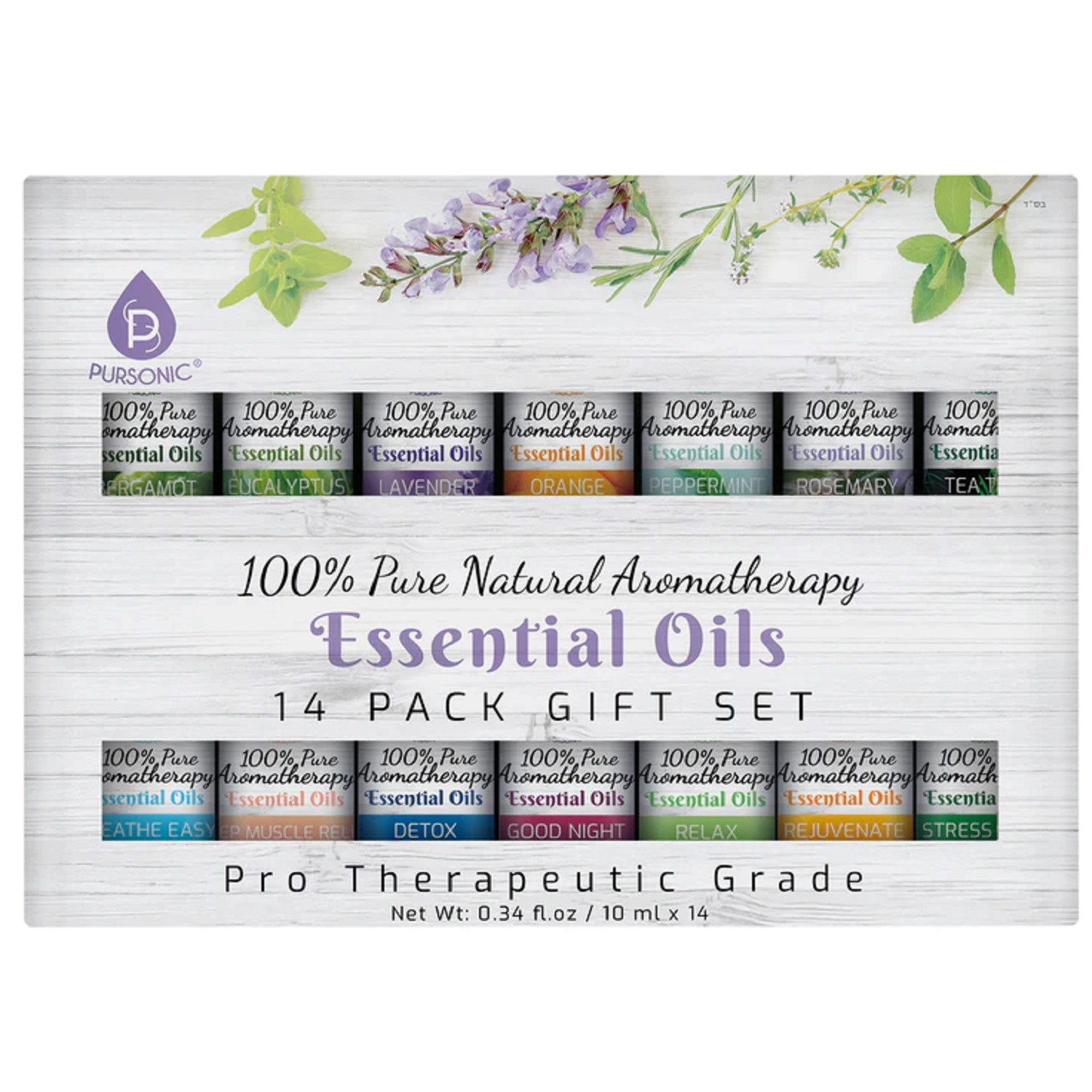 Pursonic Unisex 14 Pack 100% Pure Therapeutic Essential Aromatherapy Oils
