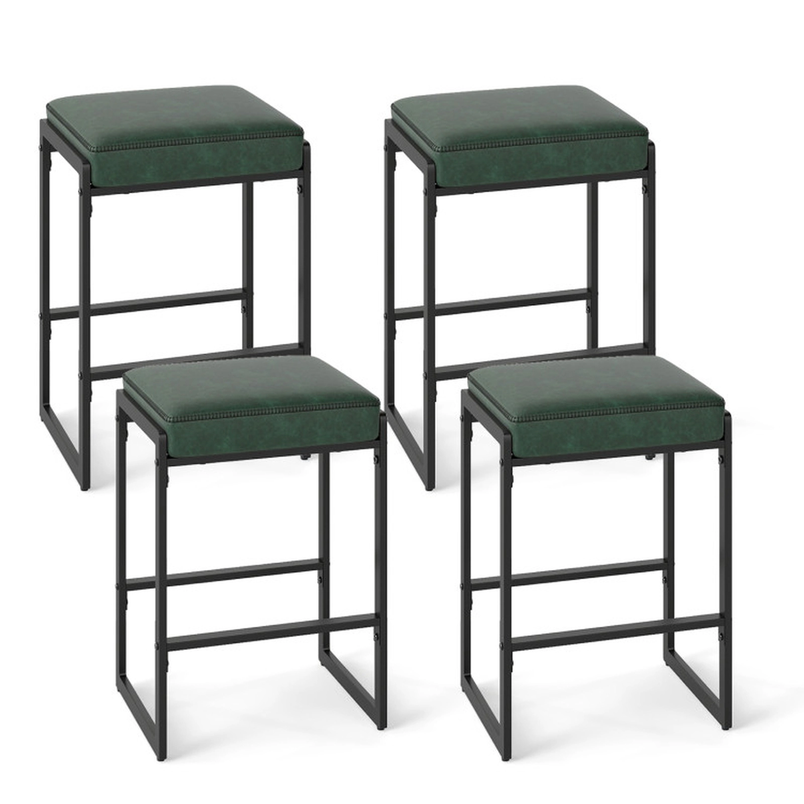 SUGIFT Set of 4 Faux Leather 4-in Cushion 26-in H 330-lb Capacity Counter Height Bar Stools Green