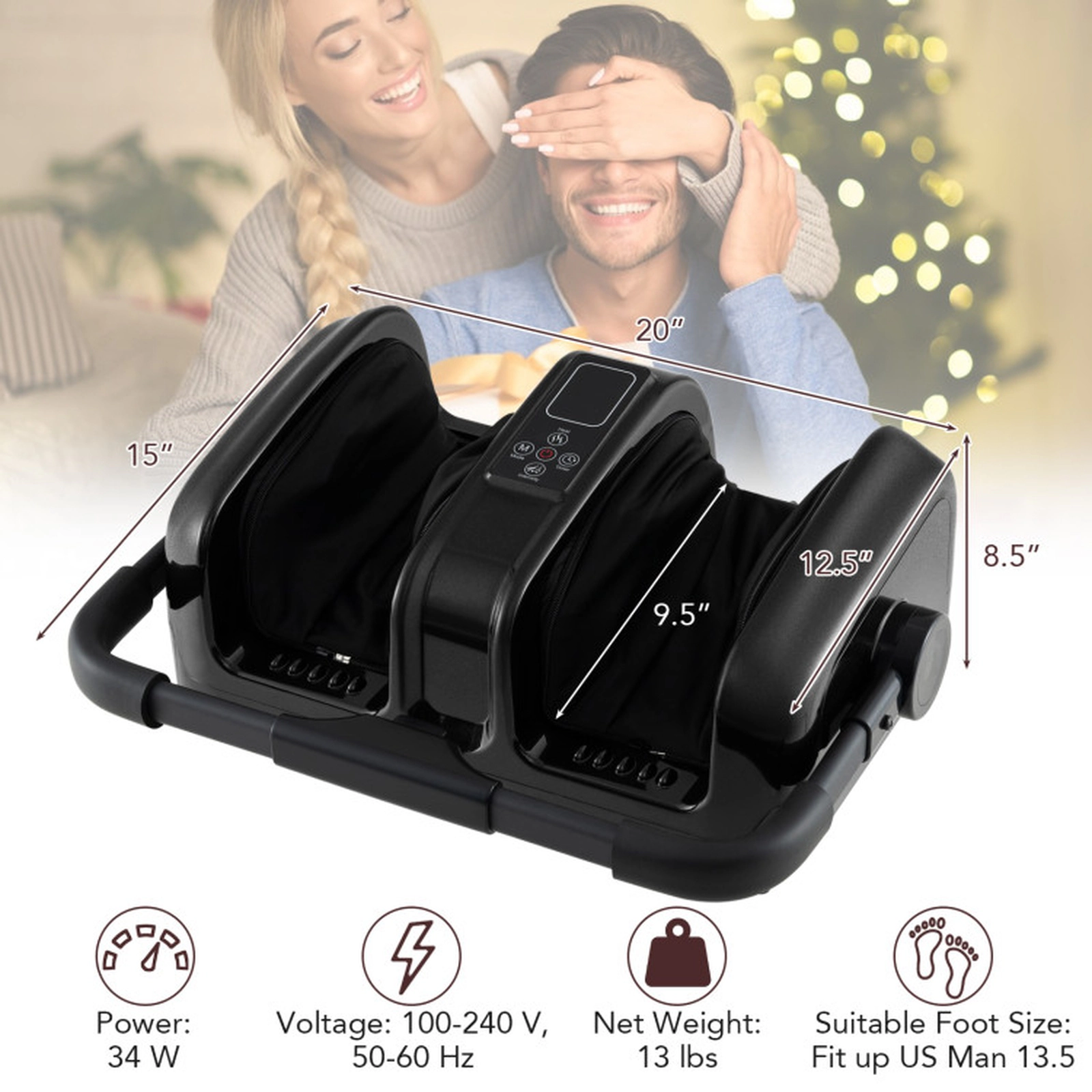 SUGIFT Rolling Shiatsu Foot and Calf Massager with Heat and Deep Kneading 20-in Frame Electric Leg Massager Black