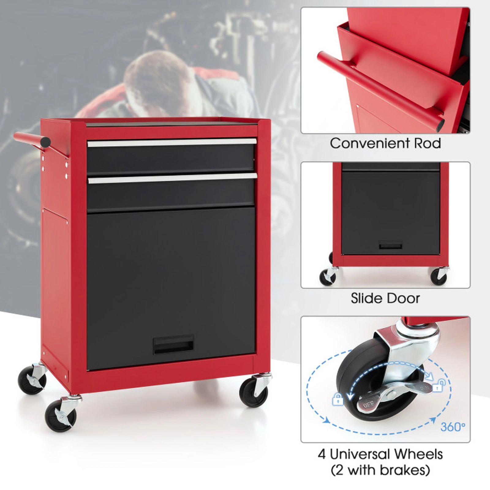 SUGIFT 6-Drawer Tool Chest with Heightening Cabinet 200-lb Capacity Black/Red