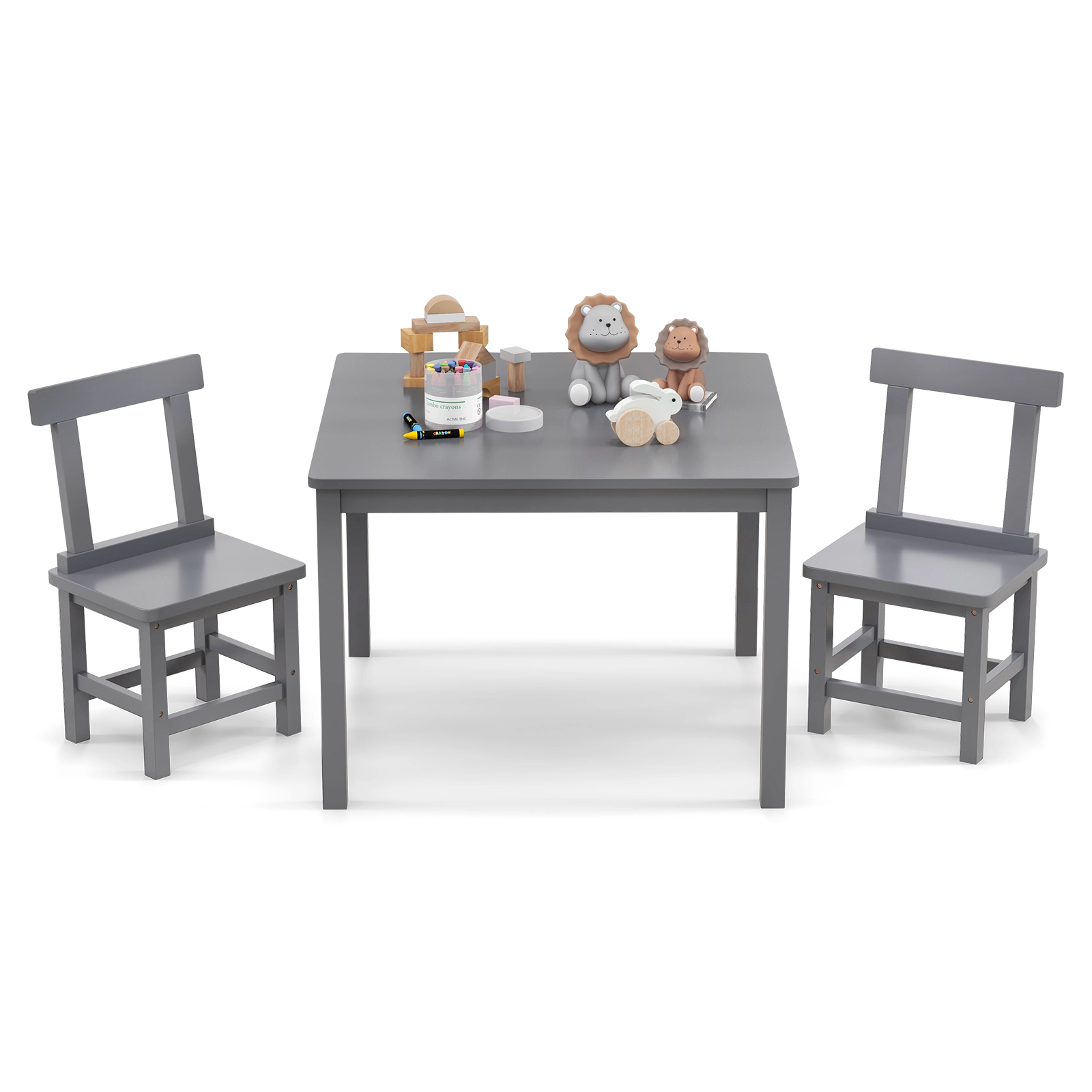 SUGIFT Wooden Kids Table and 2 Chairs Set with Anti-slip Foot Pads Kids Furniture Set 30-in Square Table Gray/White