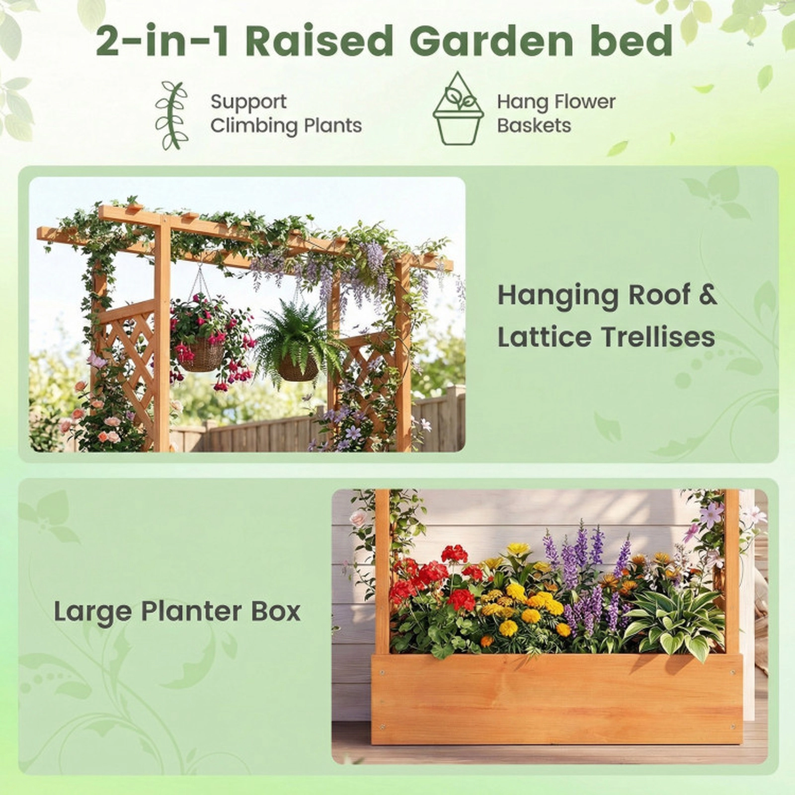 SUGIFT Orange 89-in Tall Raised Garden Bed with Side Trellis and Hanging Roof 43-in W 14-in D 110-lb Box Capacity