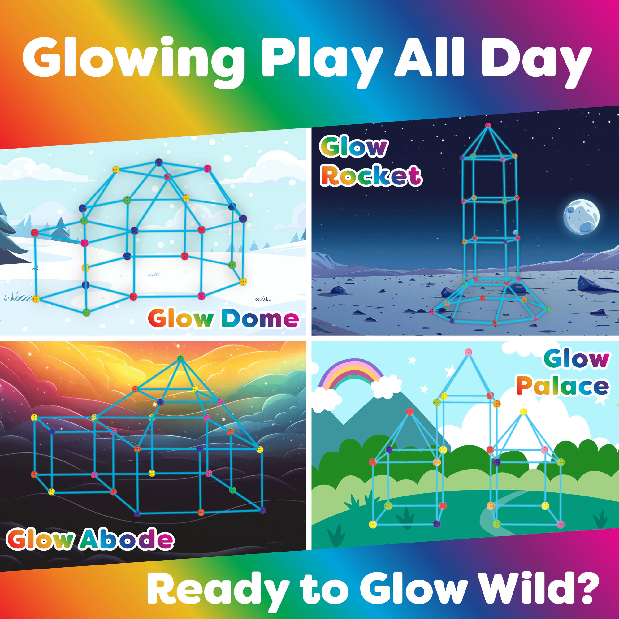 Power Your Fun Forts Construction Set, 90 Pieces Glow in the Dark Building Set with Stickers For Kids