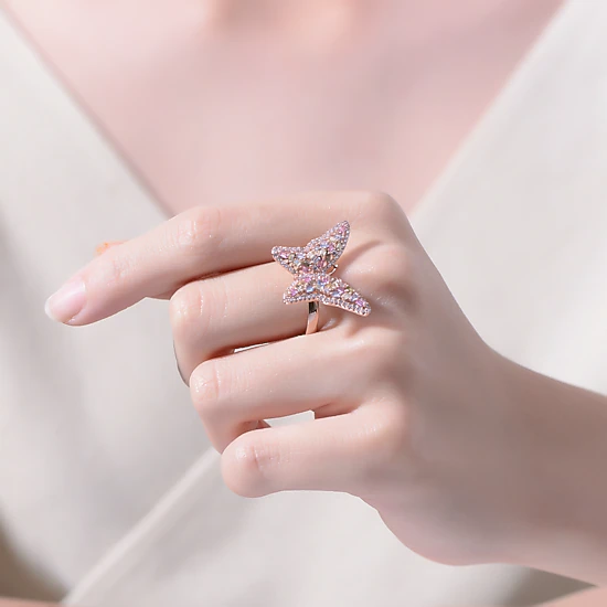 Megan Walford Women's Multi Color CZ Butterfly Rose Gold Plated Ring ...