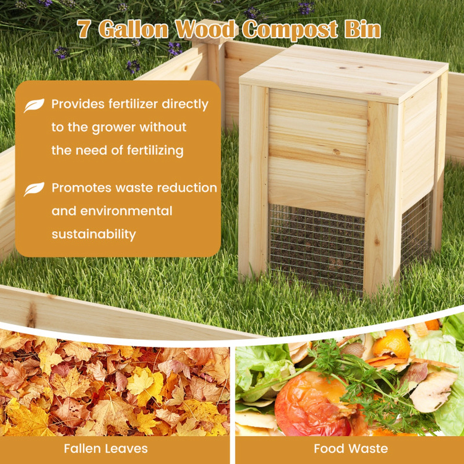 SUGIFT Raised Garden Bed with Compost Bin and Open-Ended Bottom Outdoor Planter Natural