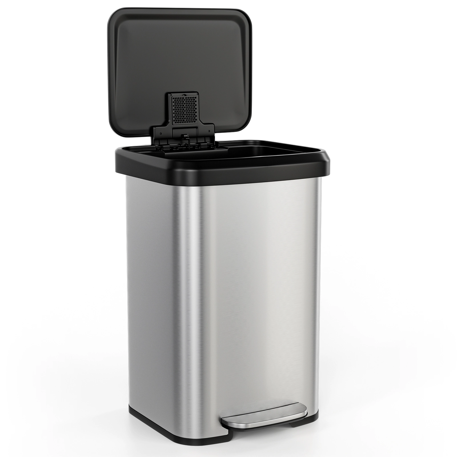 SUGIFT 13-Gal Silver Stainless Steel Step Trash Can with Soft Close Damper Lid and Deodorizer Compartment
