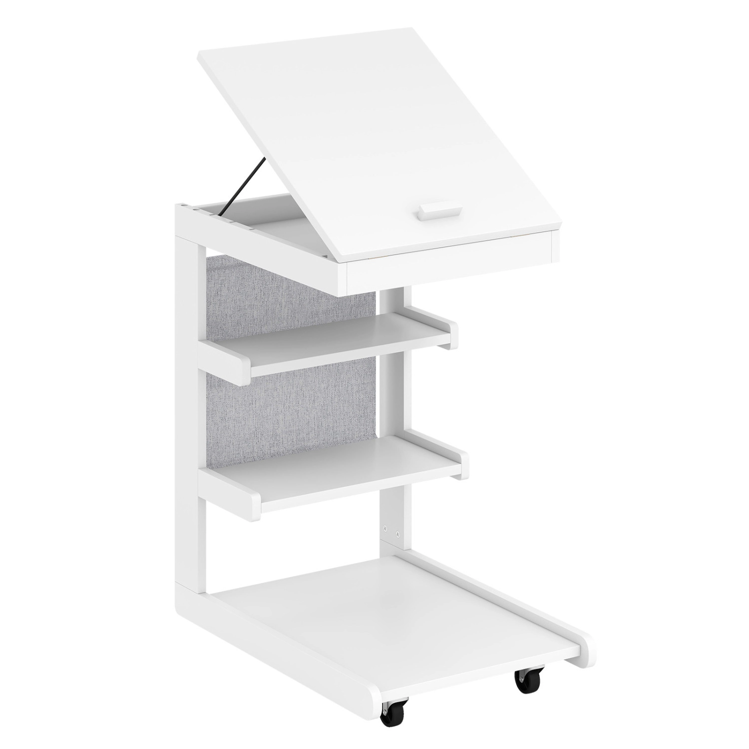 LJG C-shaped End Table with Wheels and Adjustable Desktop for Sofa Couch Bedside
