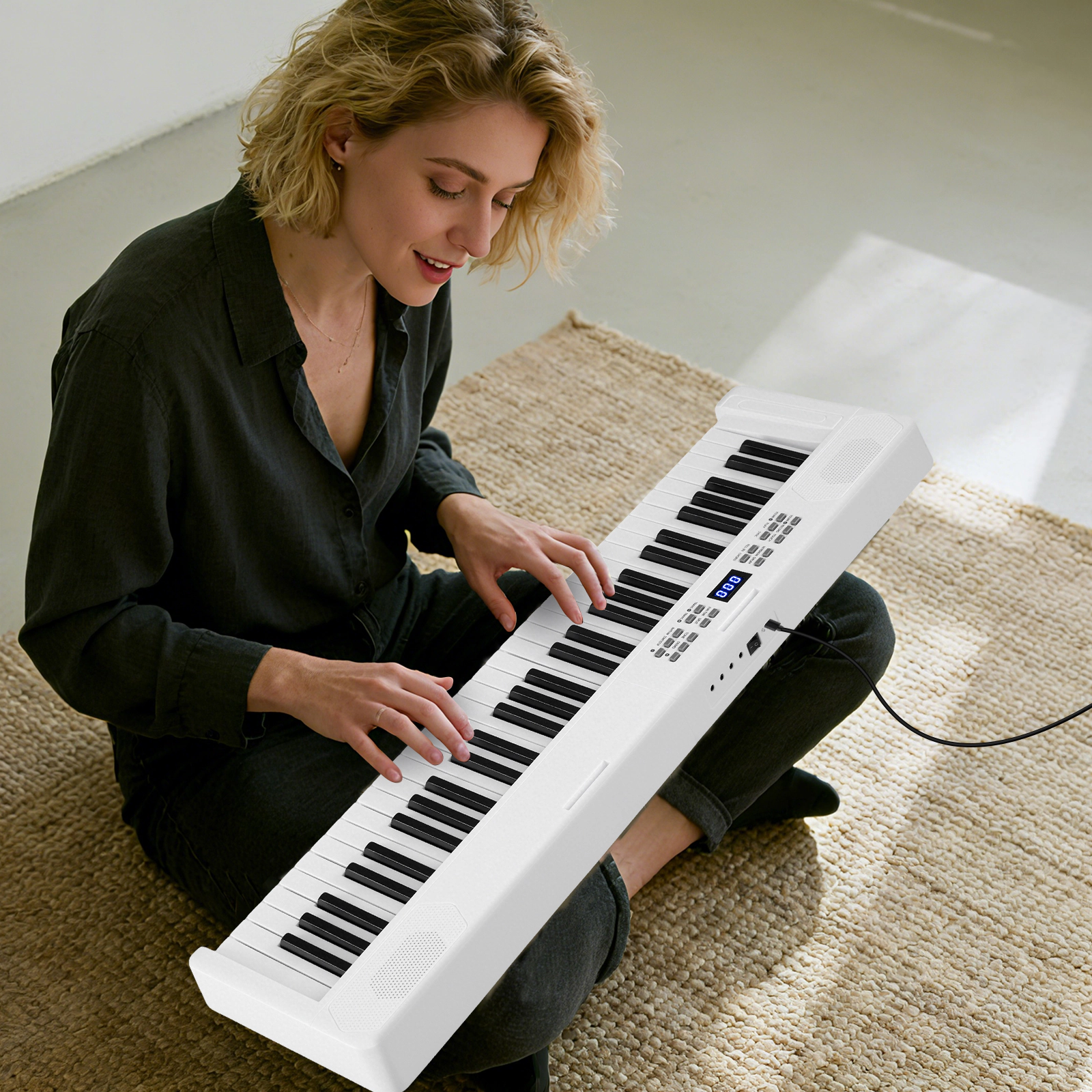 SUGIFT White 61-Key Foldable Piano Keyboard with Split Mode and Touch Response 37-in W 8.5-in D 2.5-in H